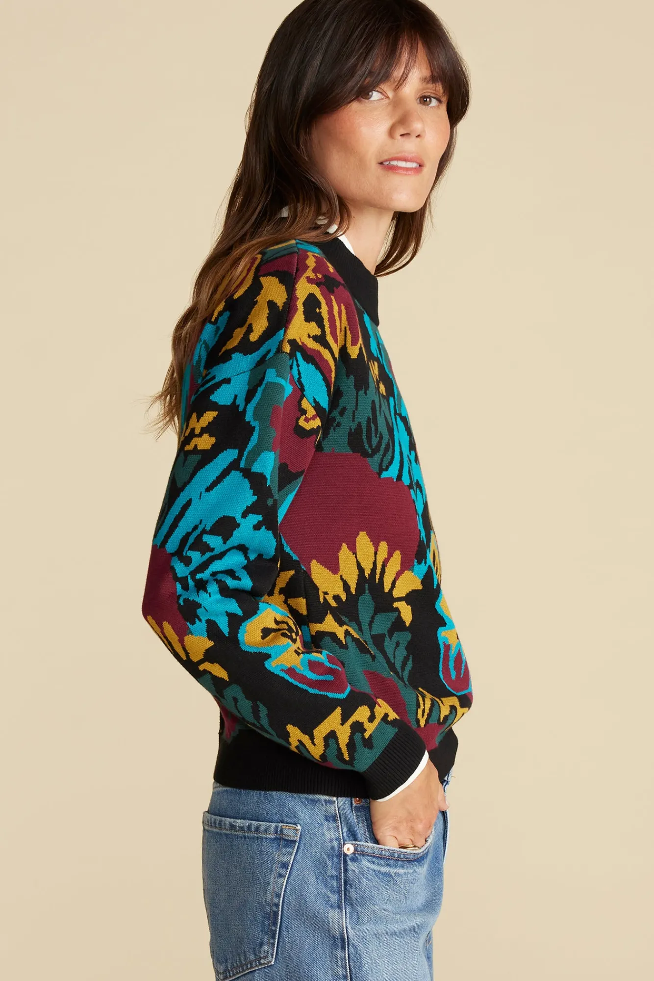Amour Vert Cecile Cotton Jacquard Sweater- Sweaters & Cardigans