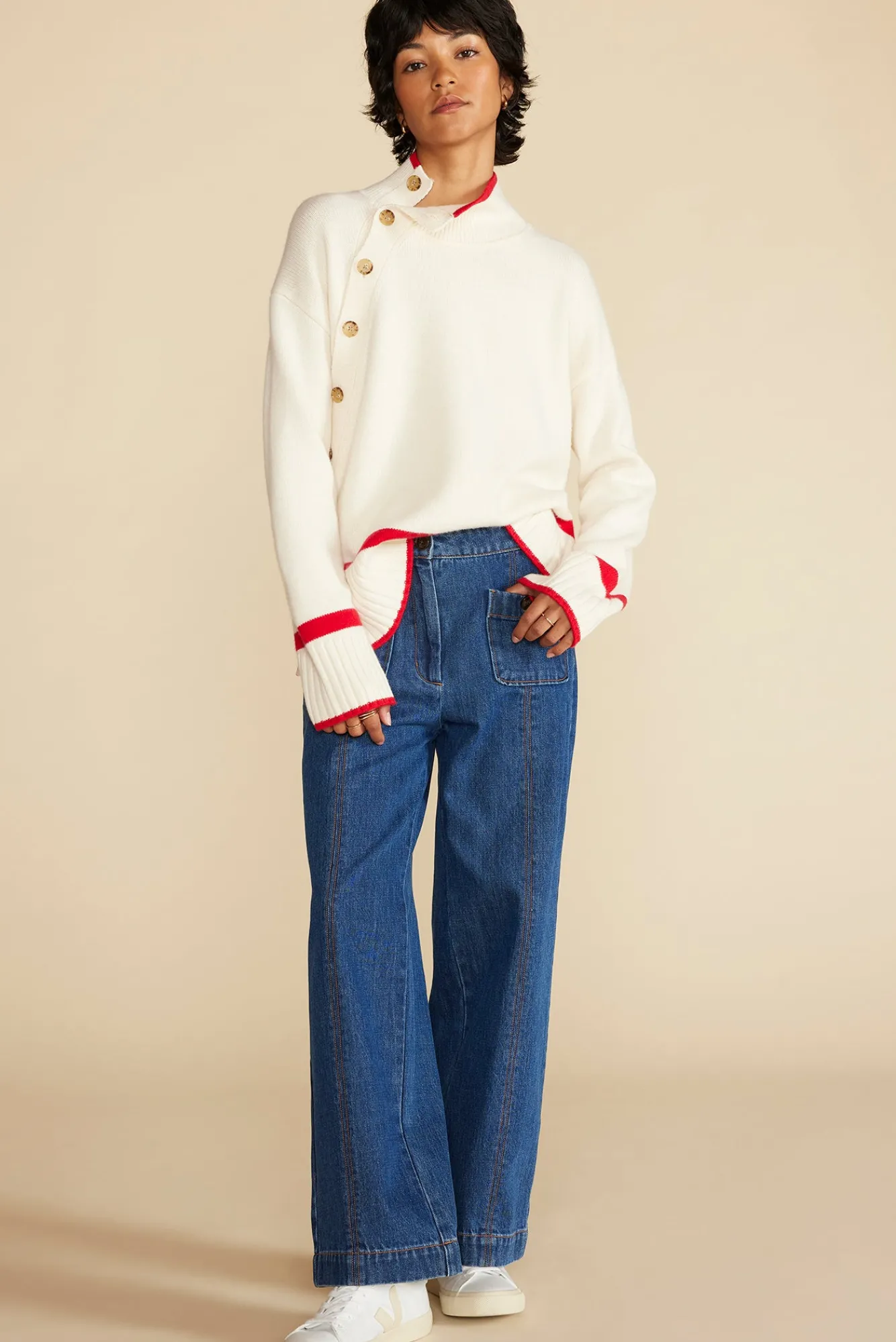 Amour Vert Leonie Stripe Turtleneck Sweater- Sweaters & Cardigans