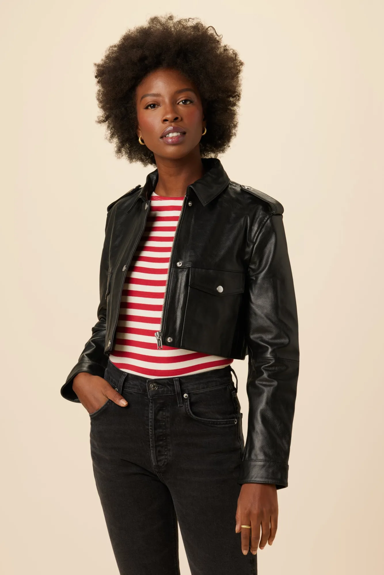 Amour Vert Deadwood Bella Cropped Leather Jacket- Clearance