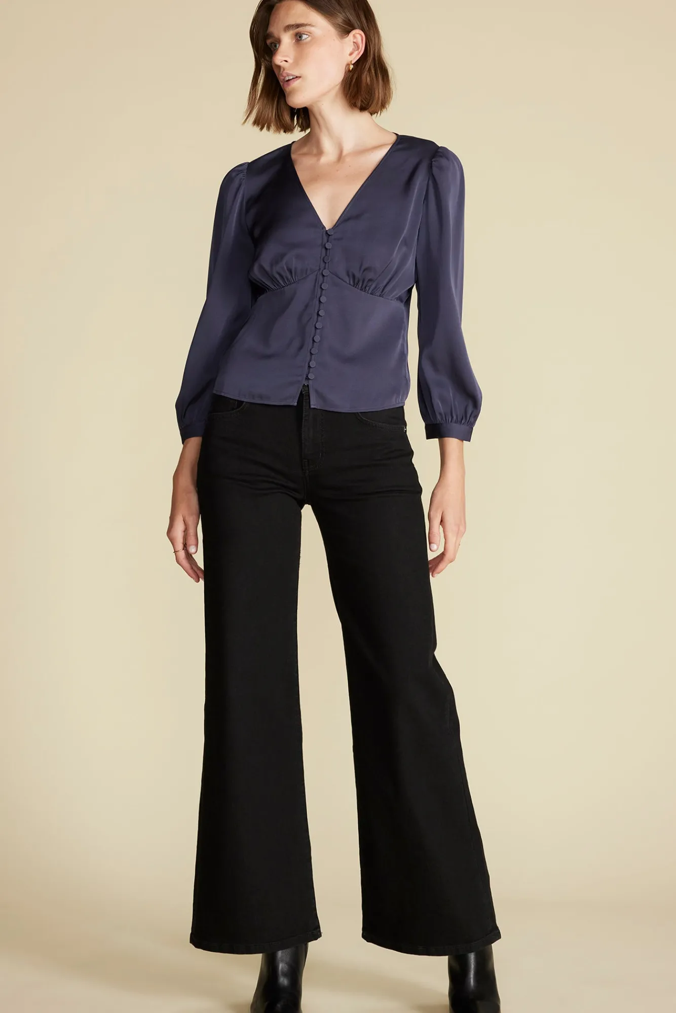 Amour Vert Aurelie Stretch Silk Bustier Blouse- Blouses & Shirts|Tops