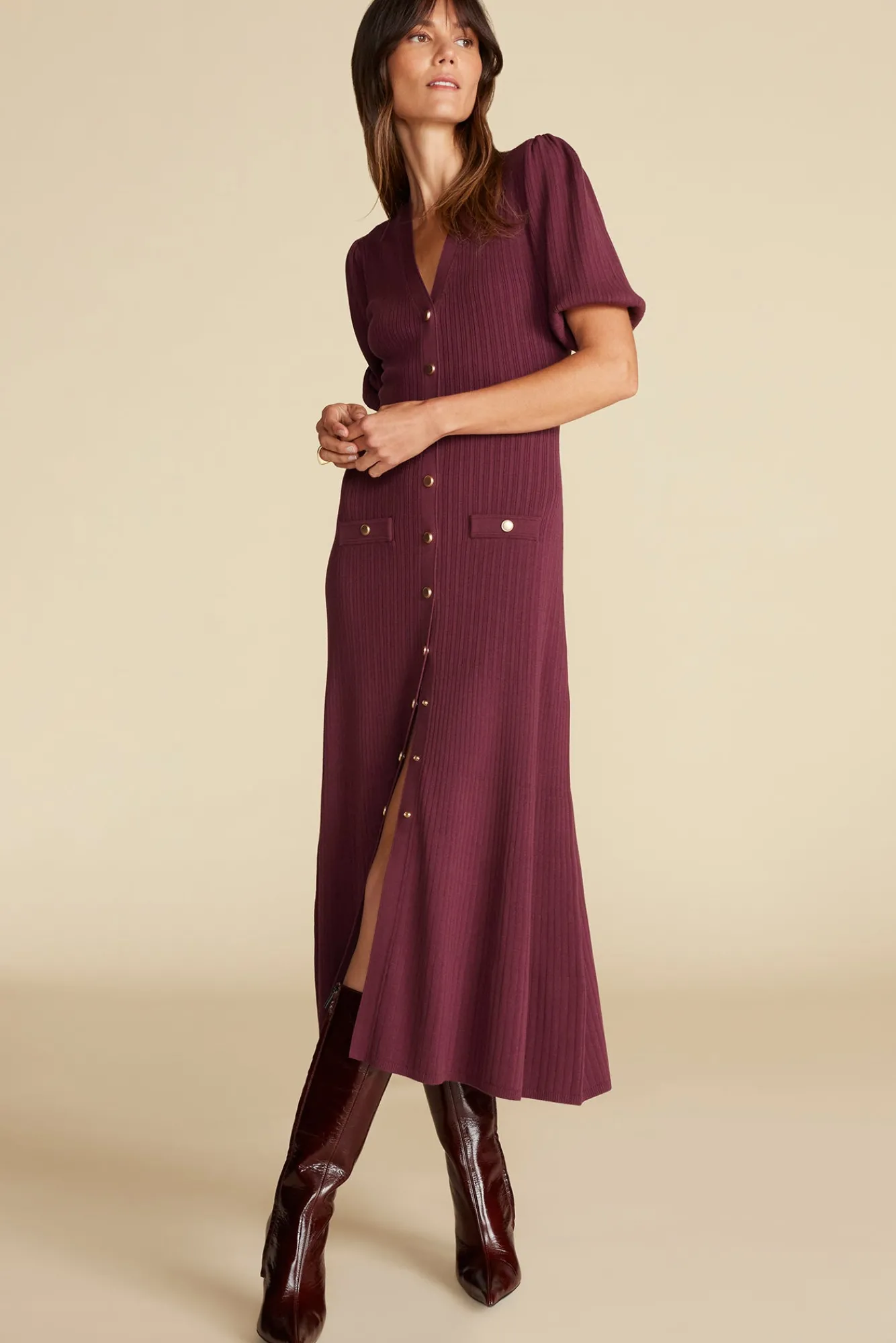 Amour Vert Benoite Knit Shirt Dress- Dresses