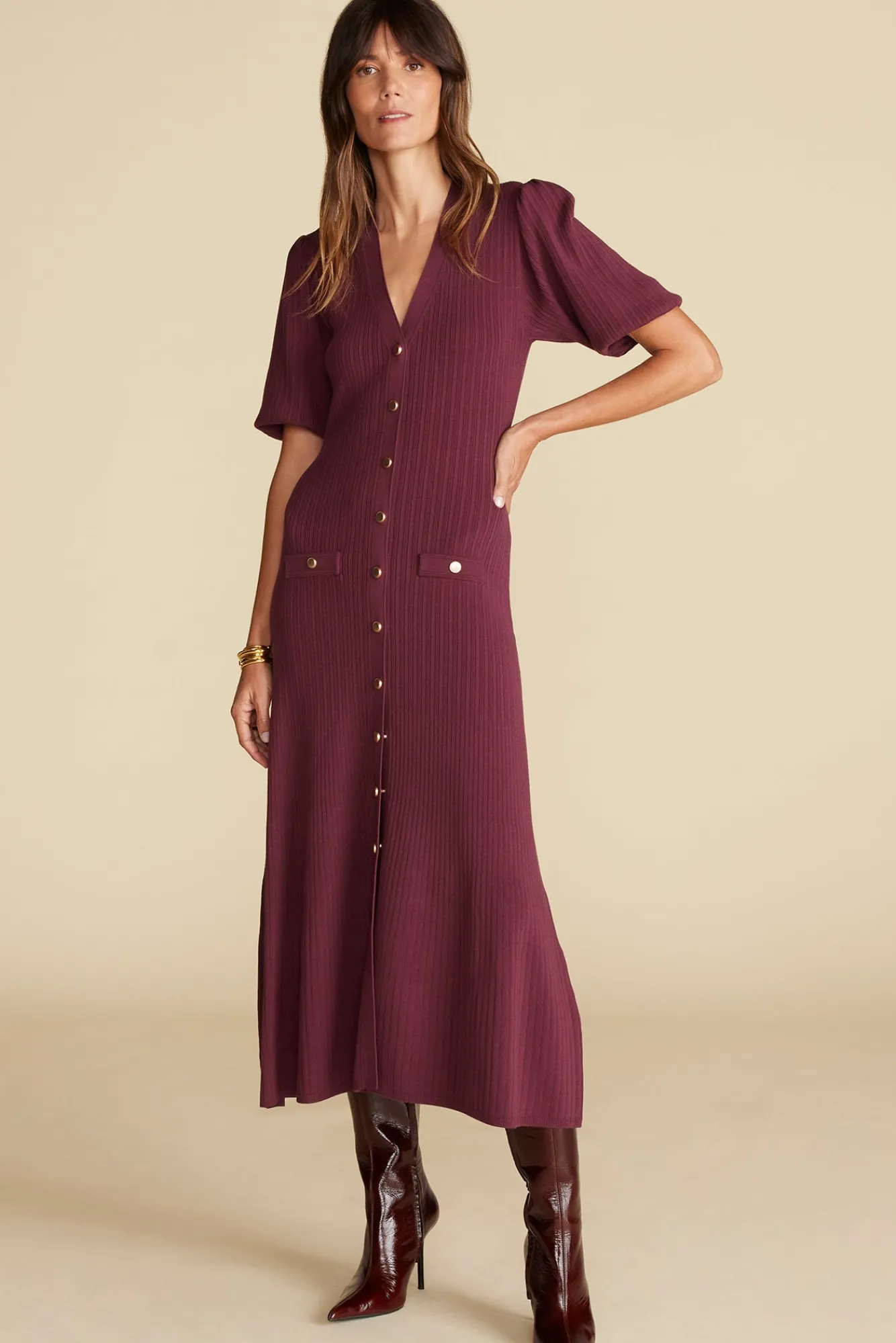Amour Vert Benoite Knit Shirt Dress- Dresses