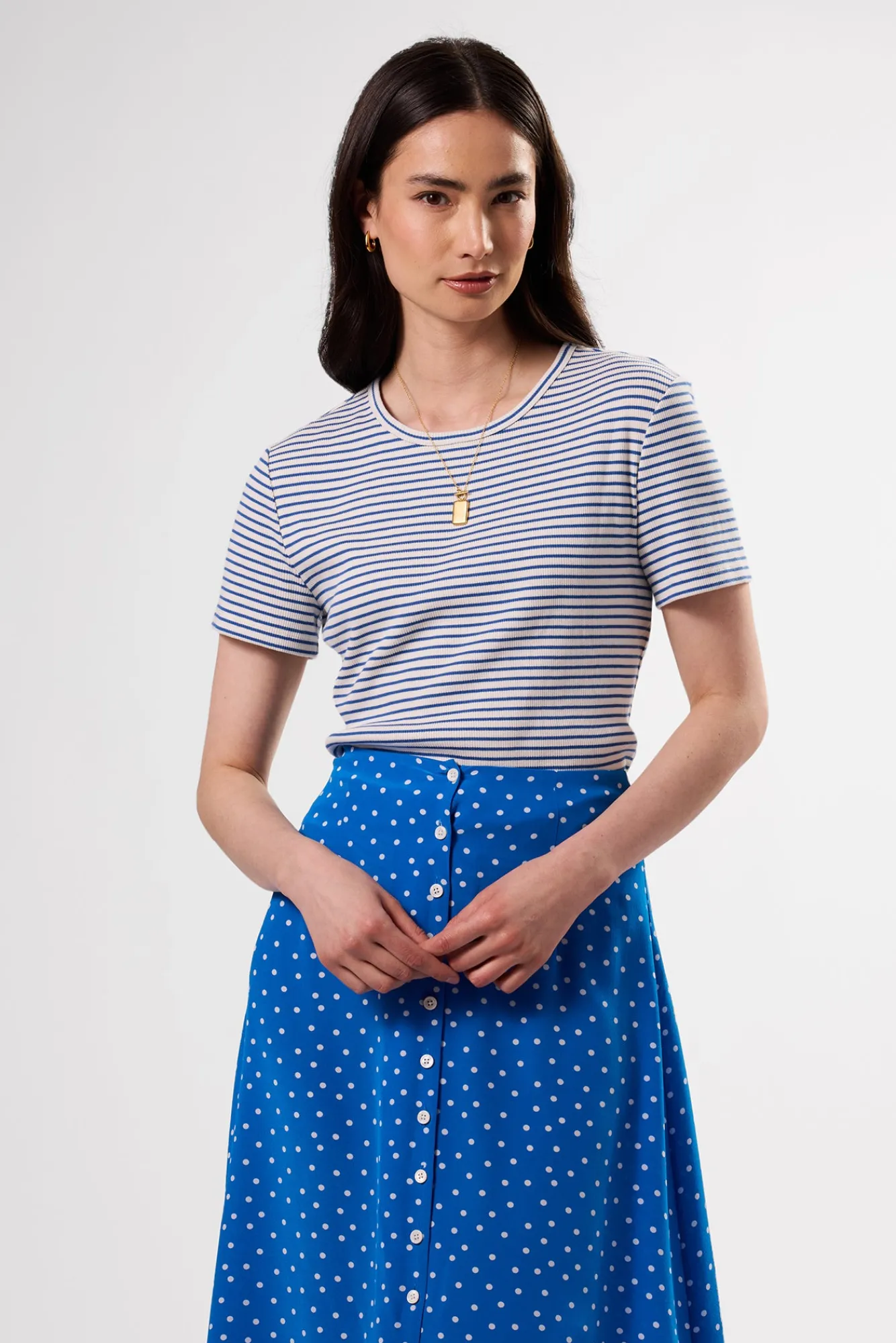 Amour Vert Eleanor Organic Cotton Modal Rib Tee- Tops|Tees