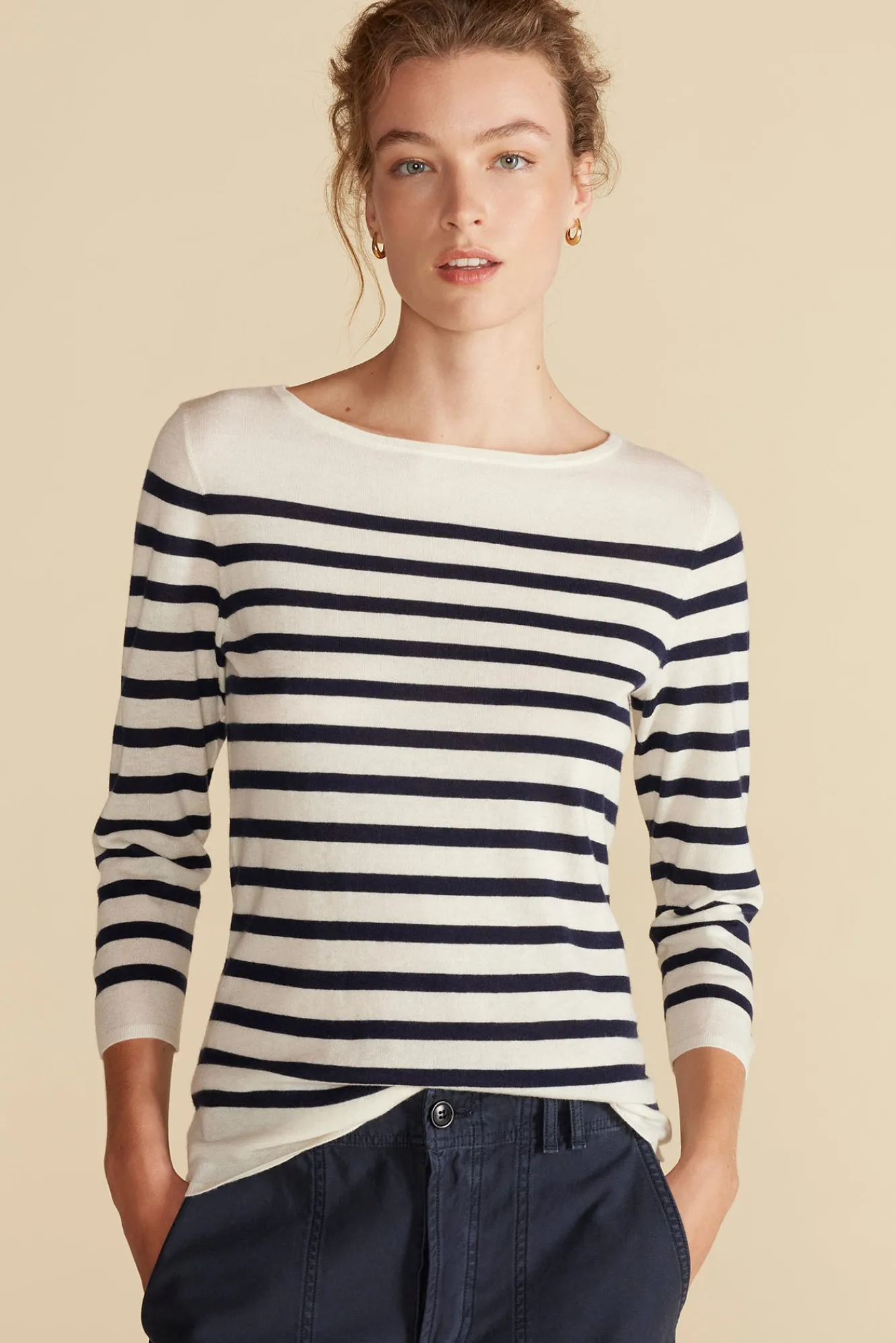 Amour Vert Fran Boatneck Striped Cashmere Sweater- Sweaters & Cardigans
