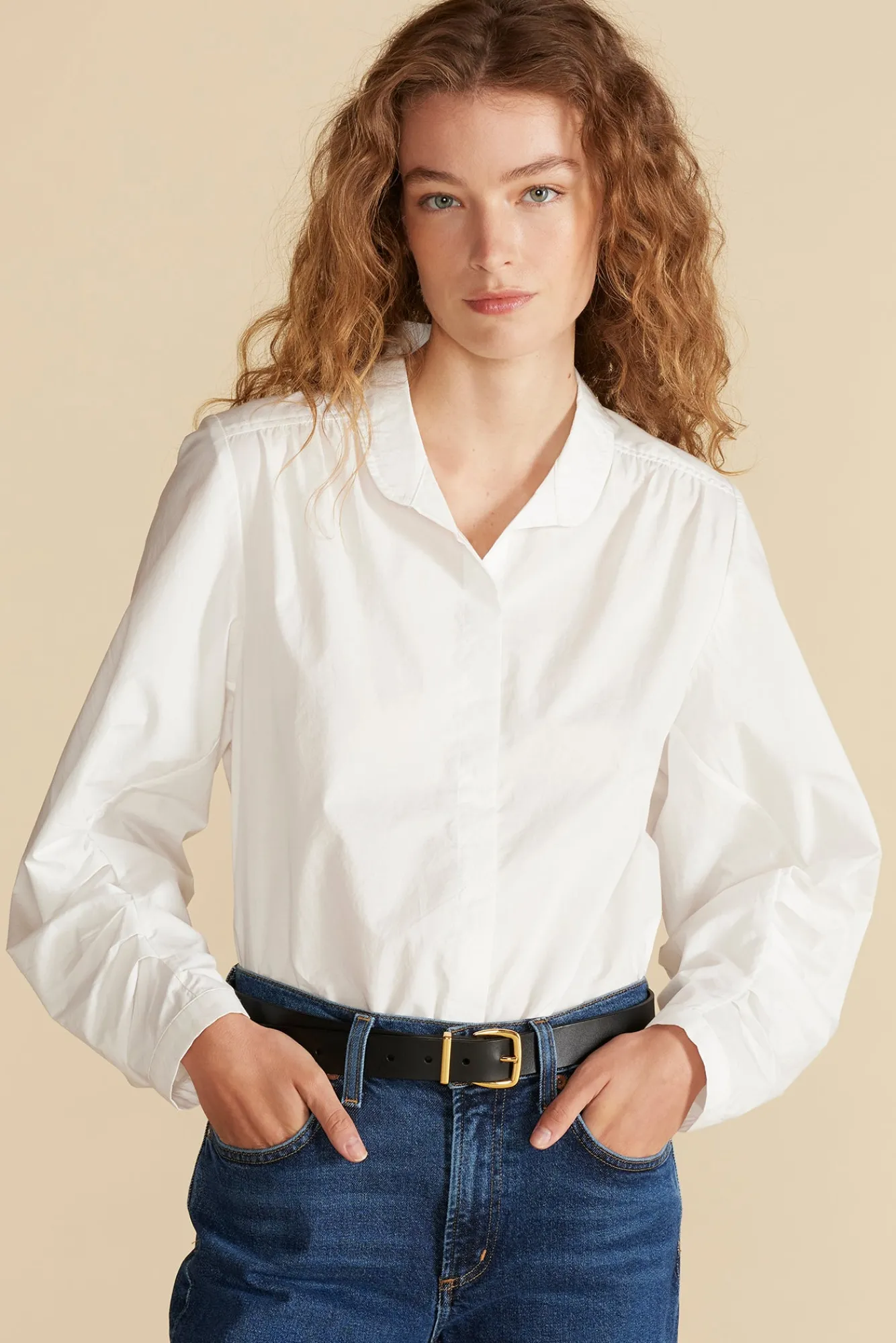 Amour Vert Averi Pleated Poplin Blouse- Blouses & Shirts|Tops