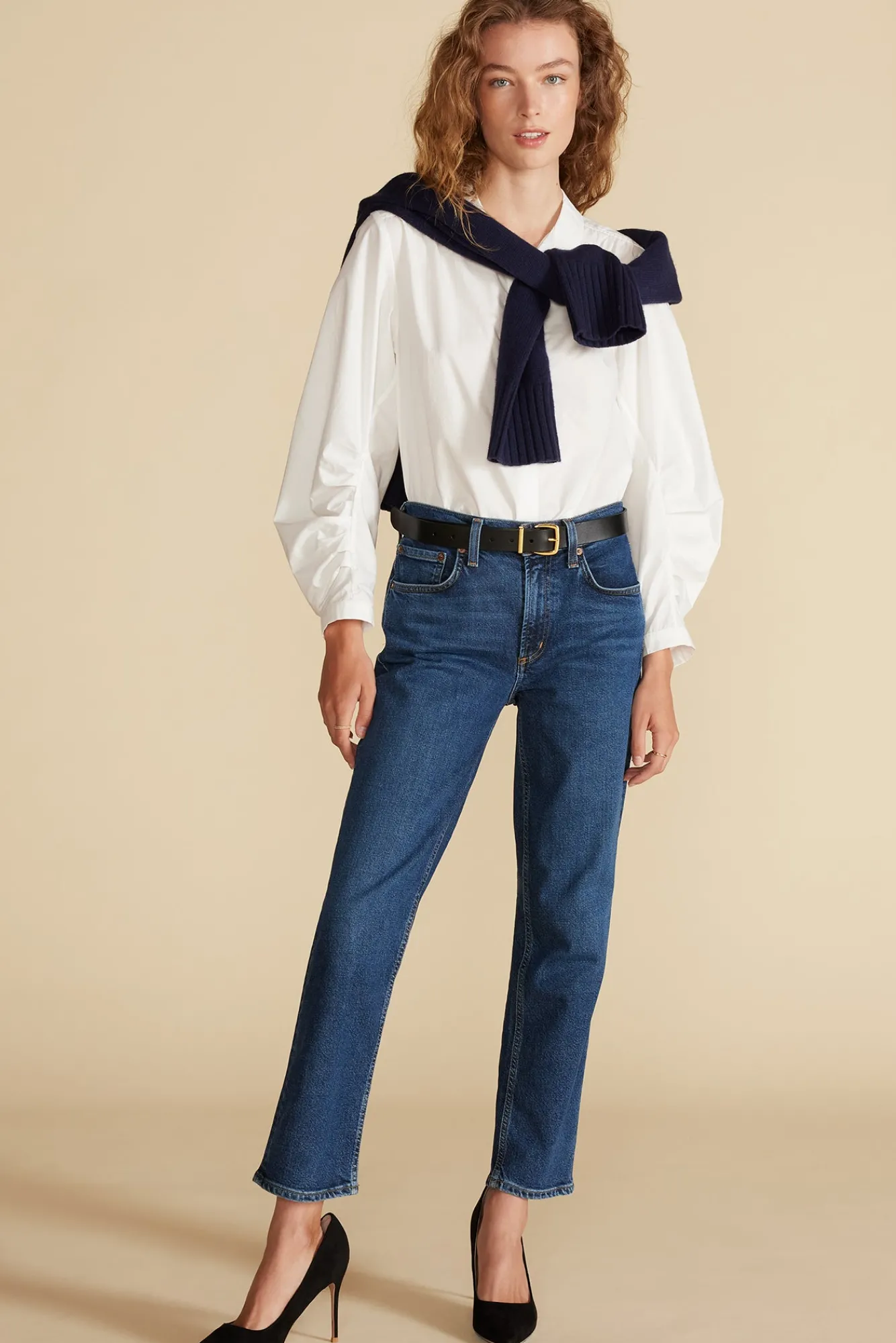 Amour Vert Averi Pleated Poplin Blouse- Blouses & Shirts|Tops