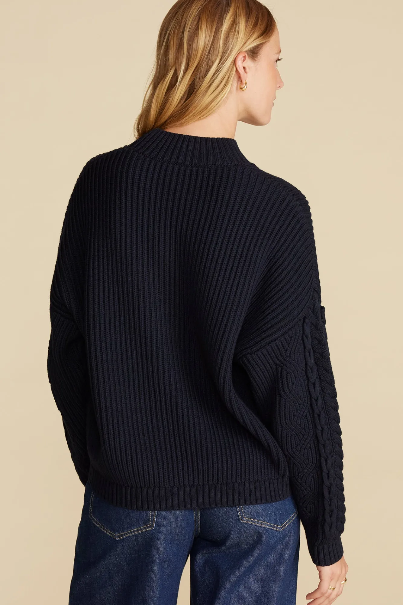 Amour Vert Celeste Cable Cotton Merino Sweater- Sweaters & Cardigans