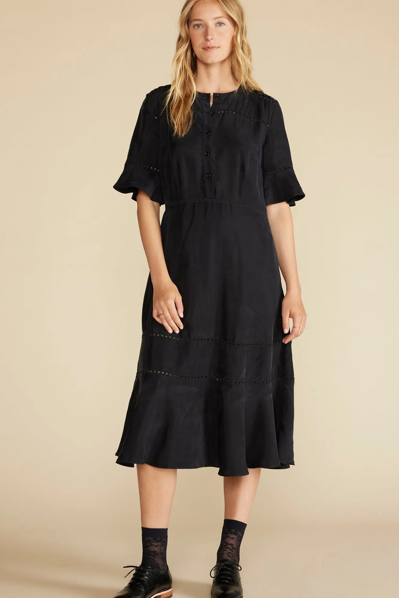 Amour Vert Adaline Embroidered Cupro Dress- Dresses