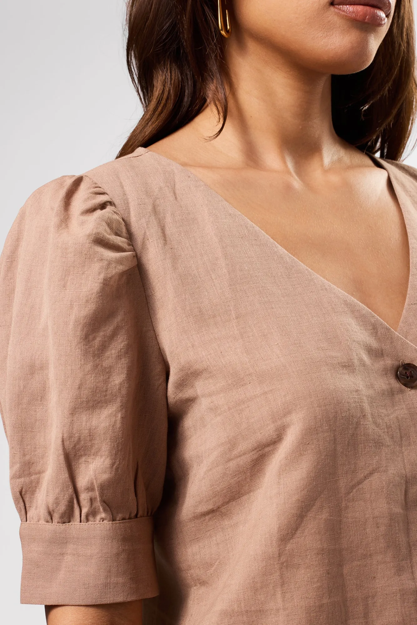 Amour Vert V Neck Cuff Sleeved Blouse- Tops|Clearance