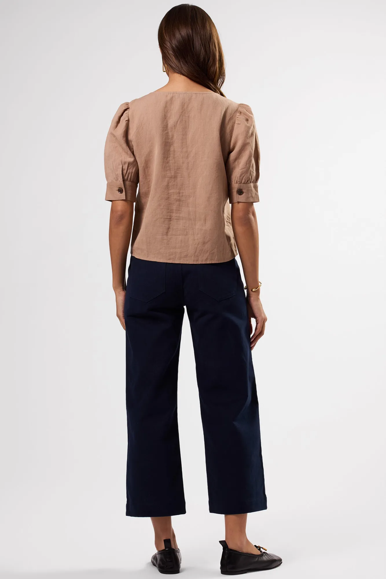 Amour Vert V Neck Cuff Sleeved Blouse- Tops|Clearance