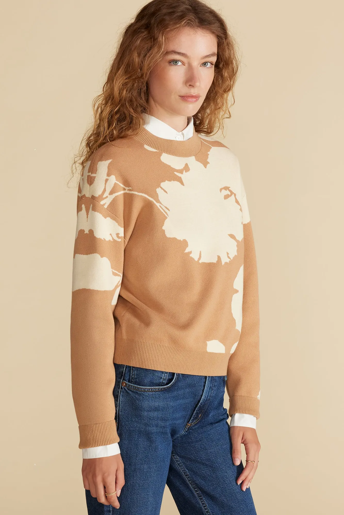 Amour Vert Martha Organic Cotton Jacquard Sweater- Sweaters & Cardigans