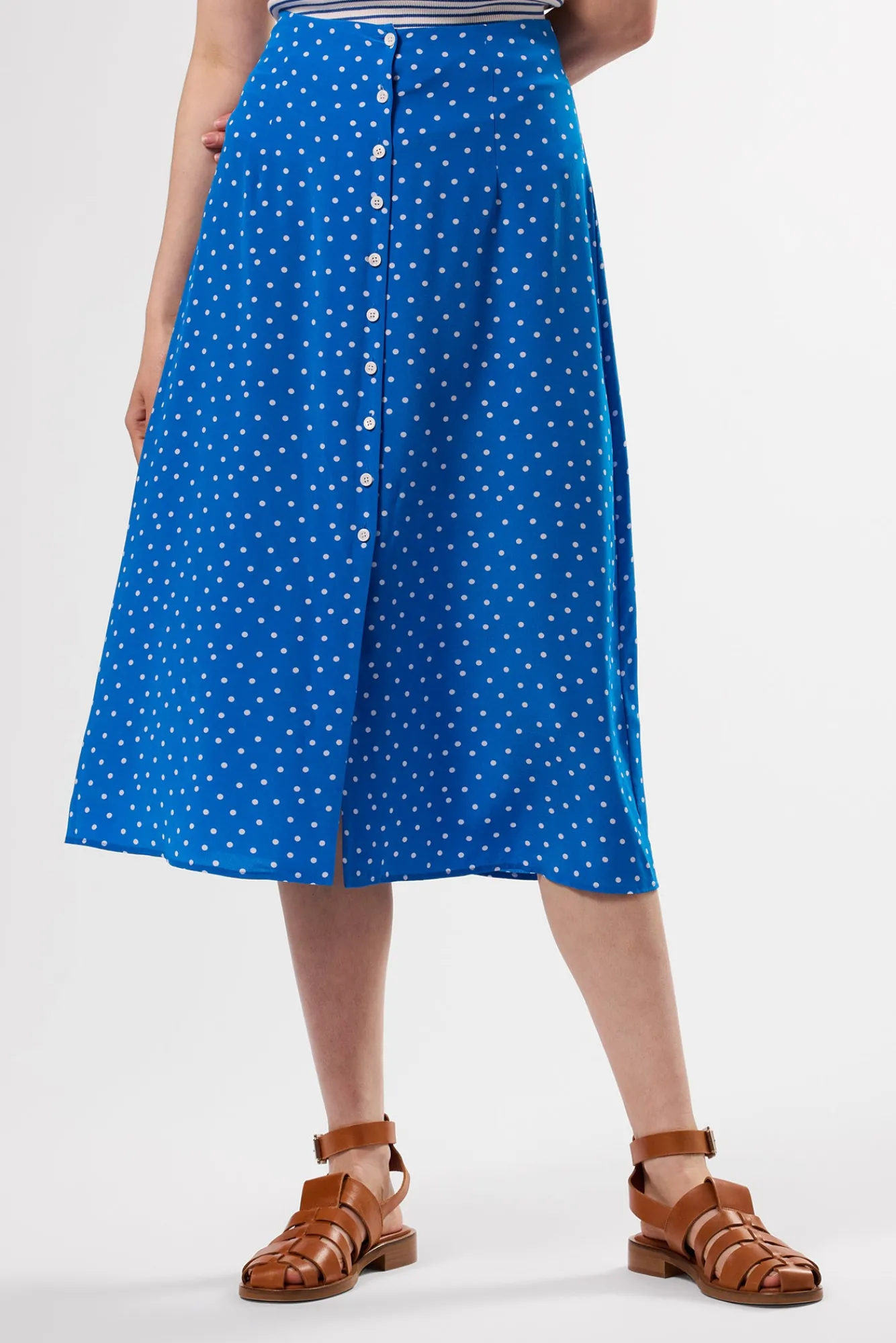 Amour Vert Button Front Washable Silk Skirt- Skirts|Clearance