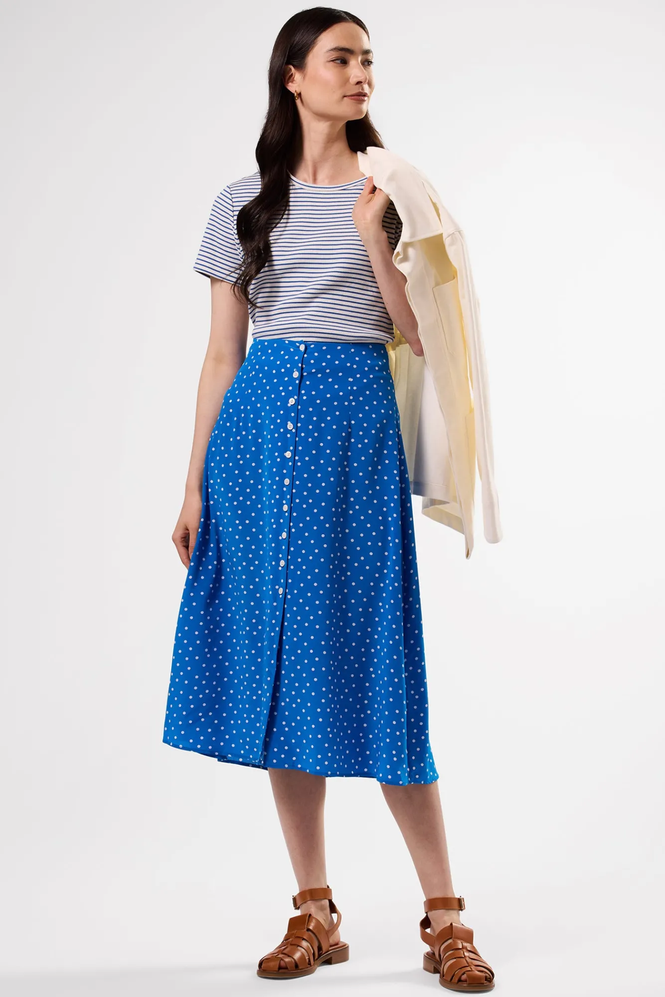 Amour Vert Button Front Washable Silk Skirt- Skirts|Clearance