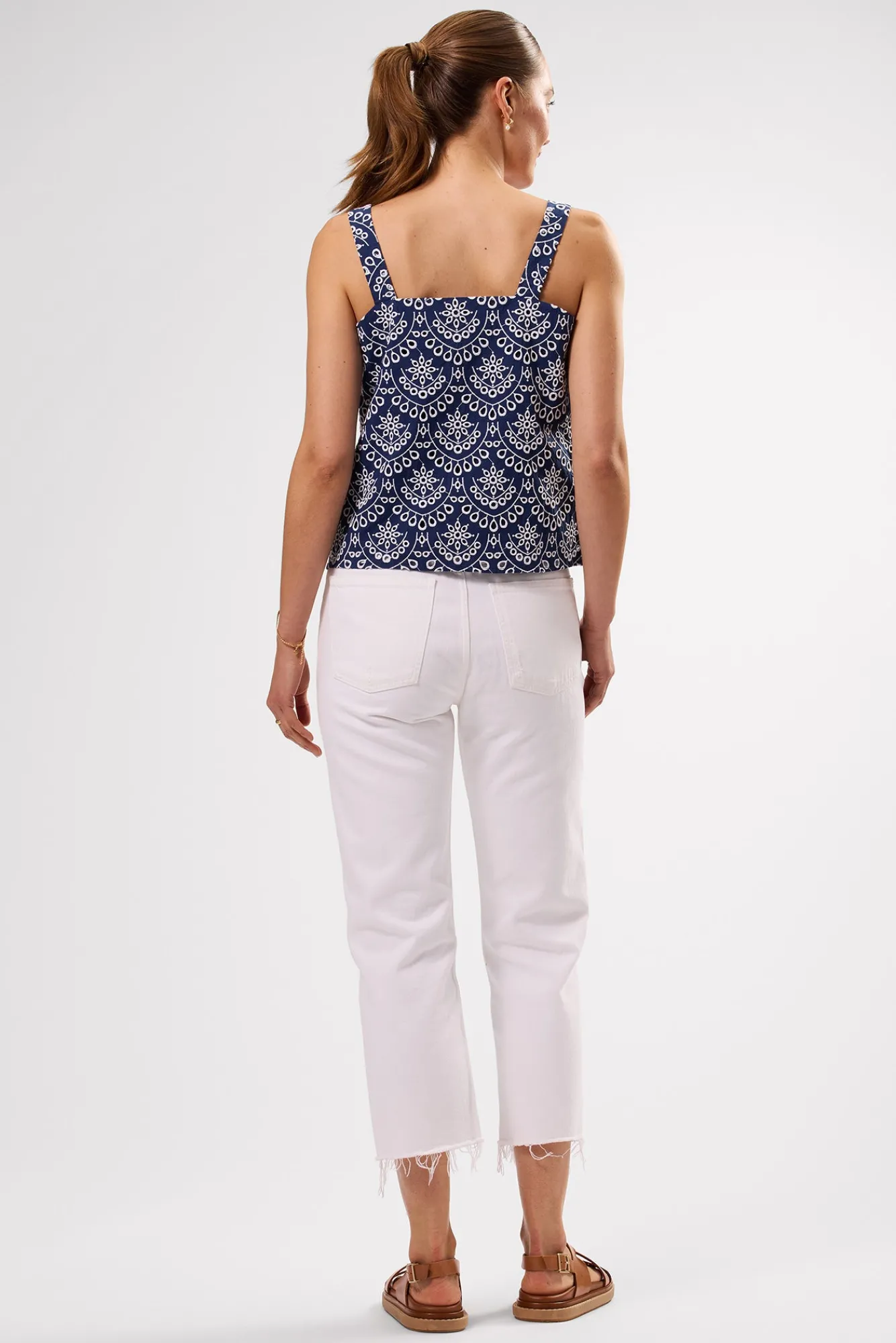 Amour Vert Eyelet Organic Cotton Tank- Tops|Clearance