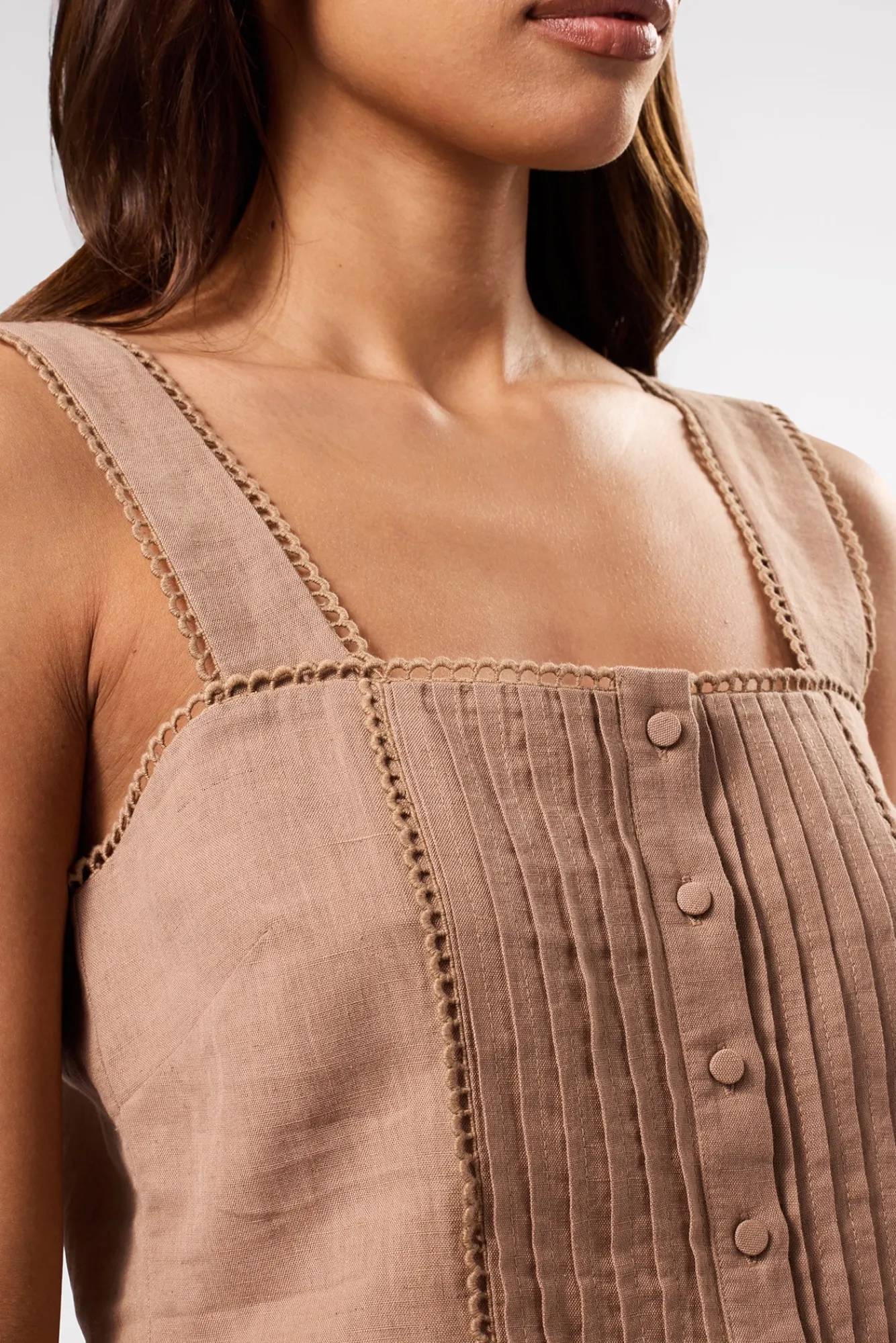 Amour Vert Crochet Trim Cotton Linen Tank- Tops|Clearance