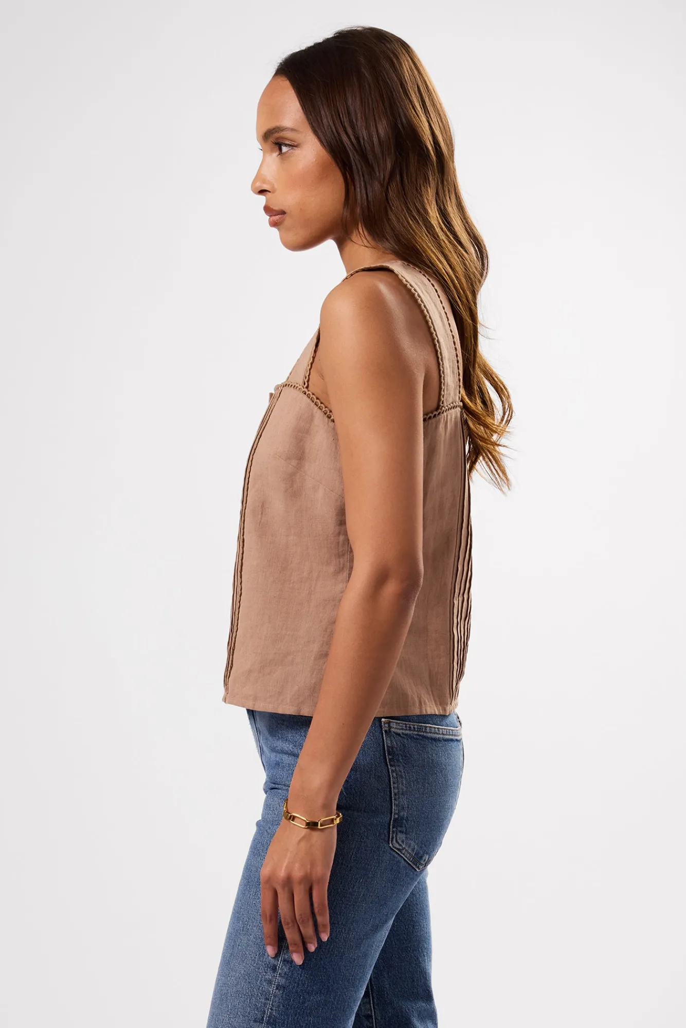 Amour Vert Crochet Trim Cotton Linen Tank- Tops|Clearance