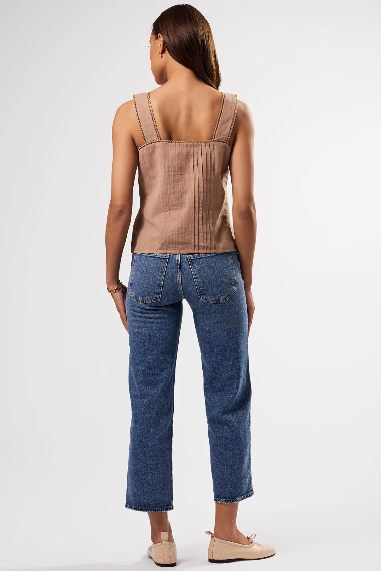 Amour Vert Crochet Trim Cotton Linen Tank- Tops|Clearance