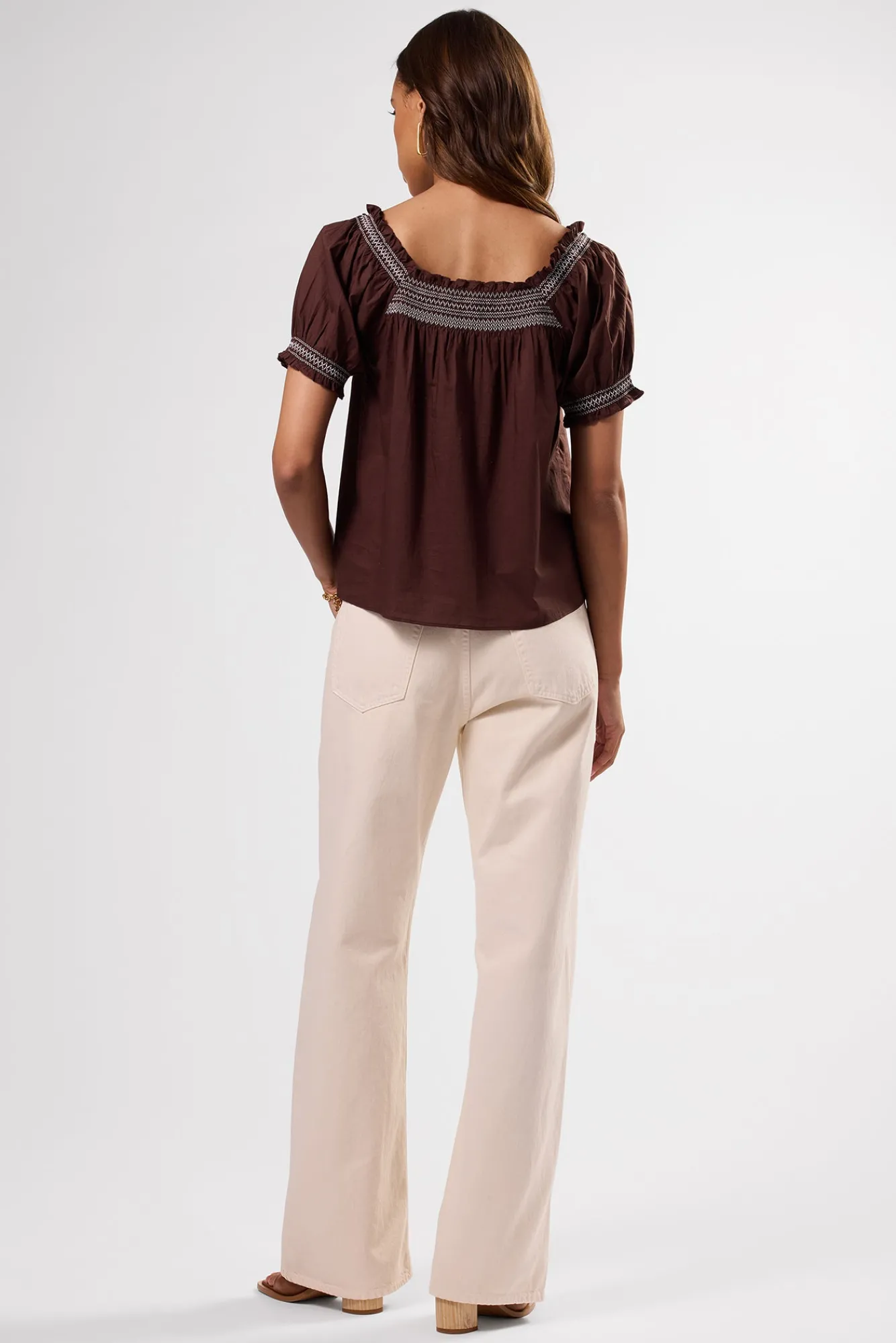 Amour Vert Embroidered Smocked Top- Tops|Clearance