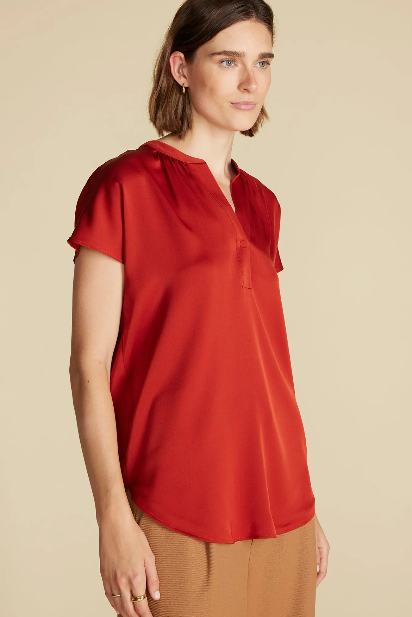 Amour Vert Renata Stretch Silk Blouse- Blouses & Shirts|Tops