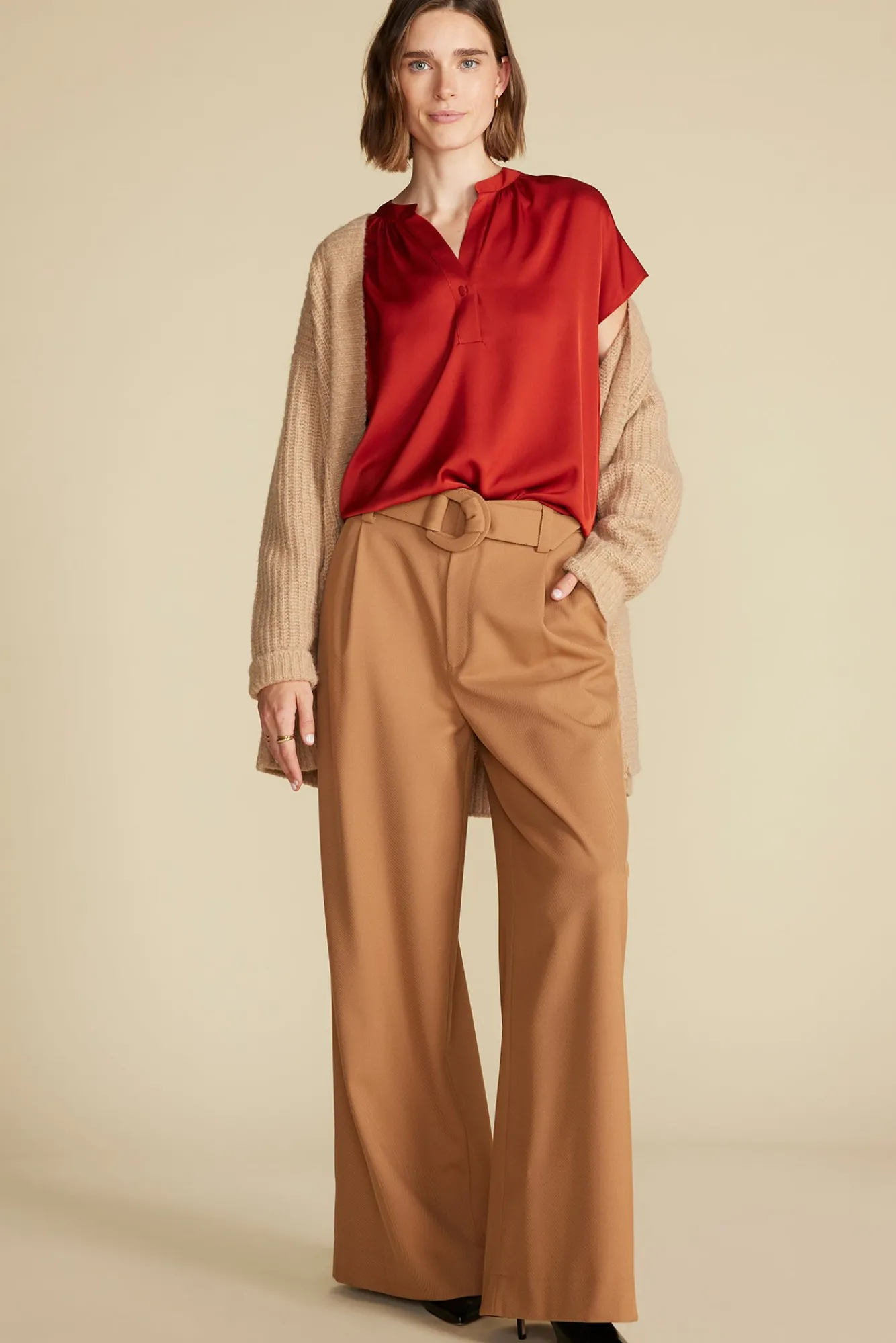 Amour Vert Renata Stretch Silk Blouse- Blouses & Shirts|Tops