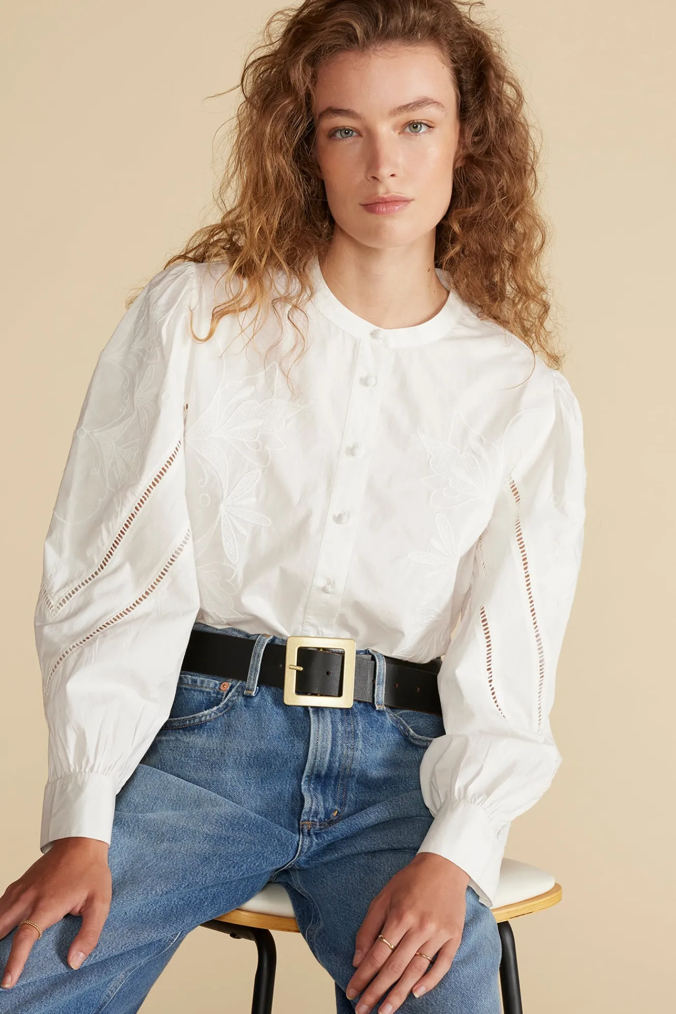 Amour Vert Angelique Puff Sleeve Poplin Blouse- Blouses & Shirts|Tops