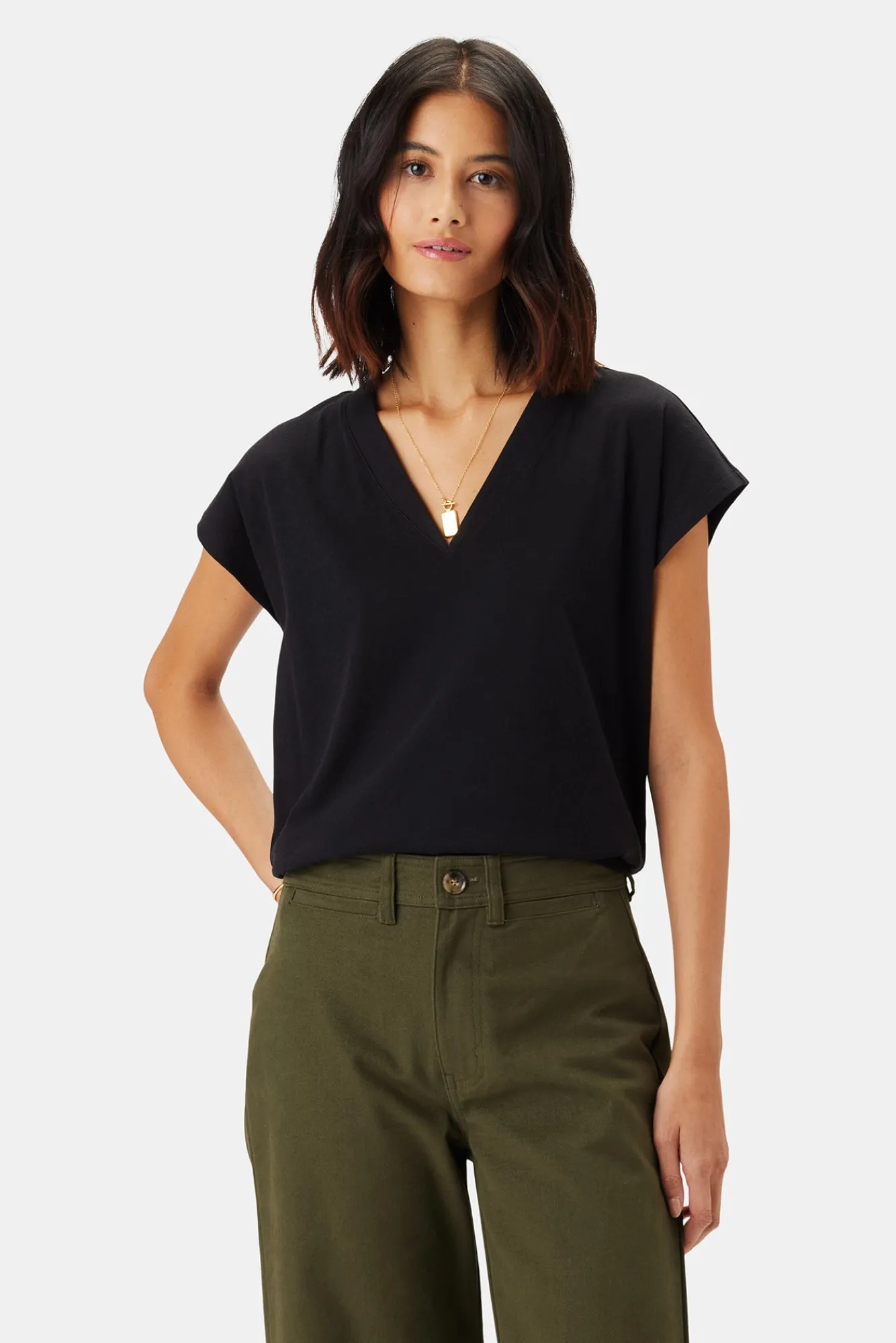 Amour Vert V Neck Solid Tee- Tops|Tees