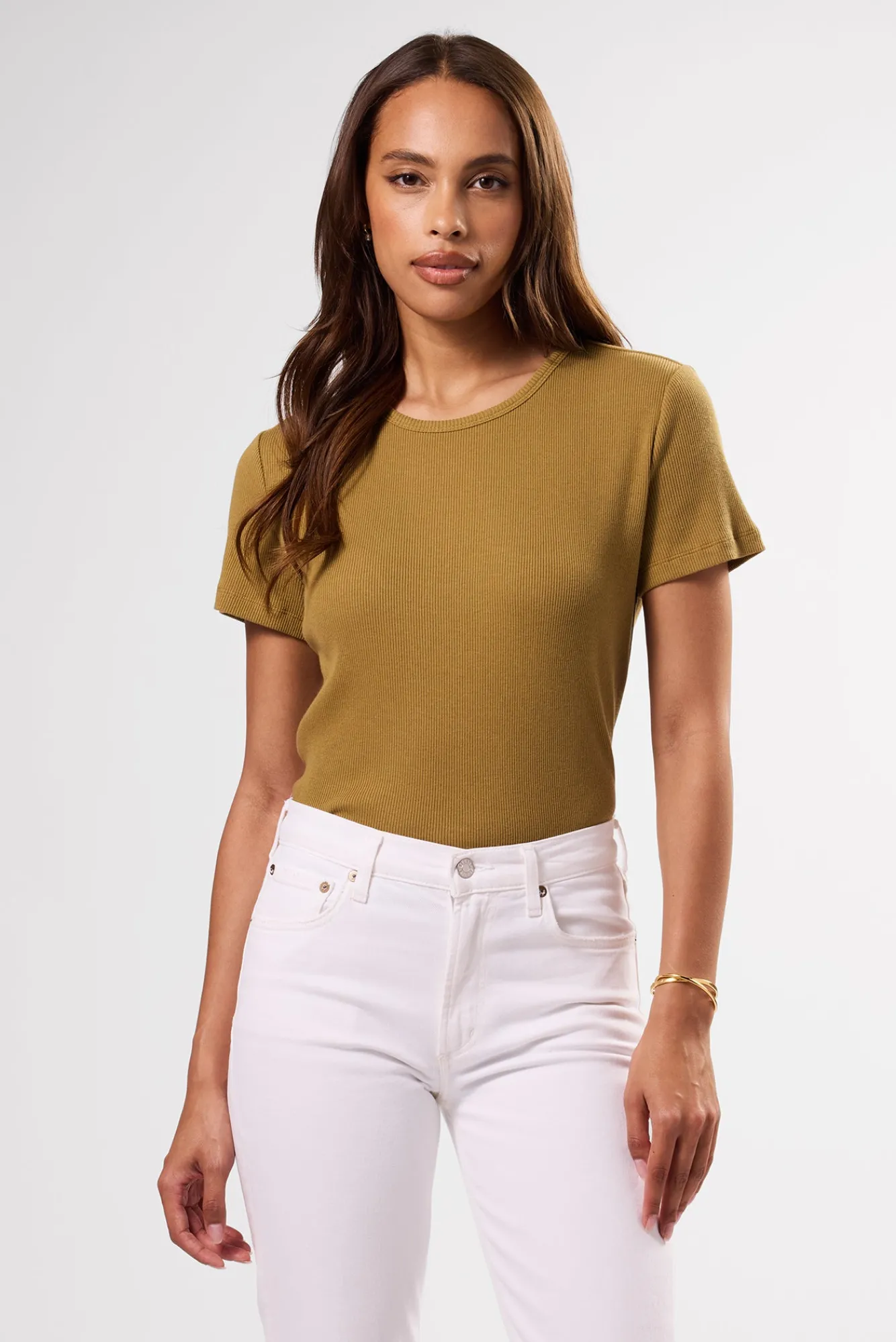Amour Vert Eleanor Organic Cotton Modal Rib Tee- Tops|Tees