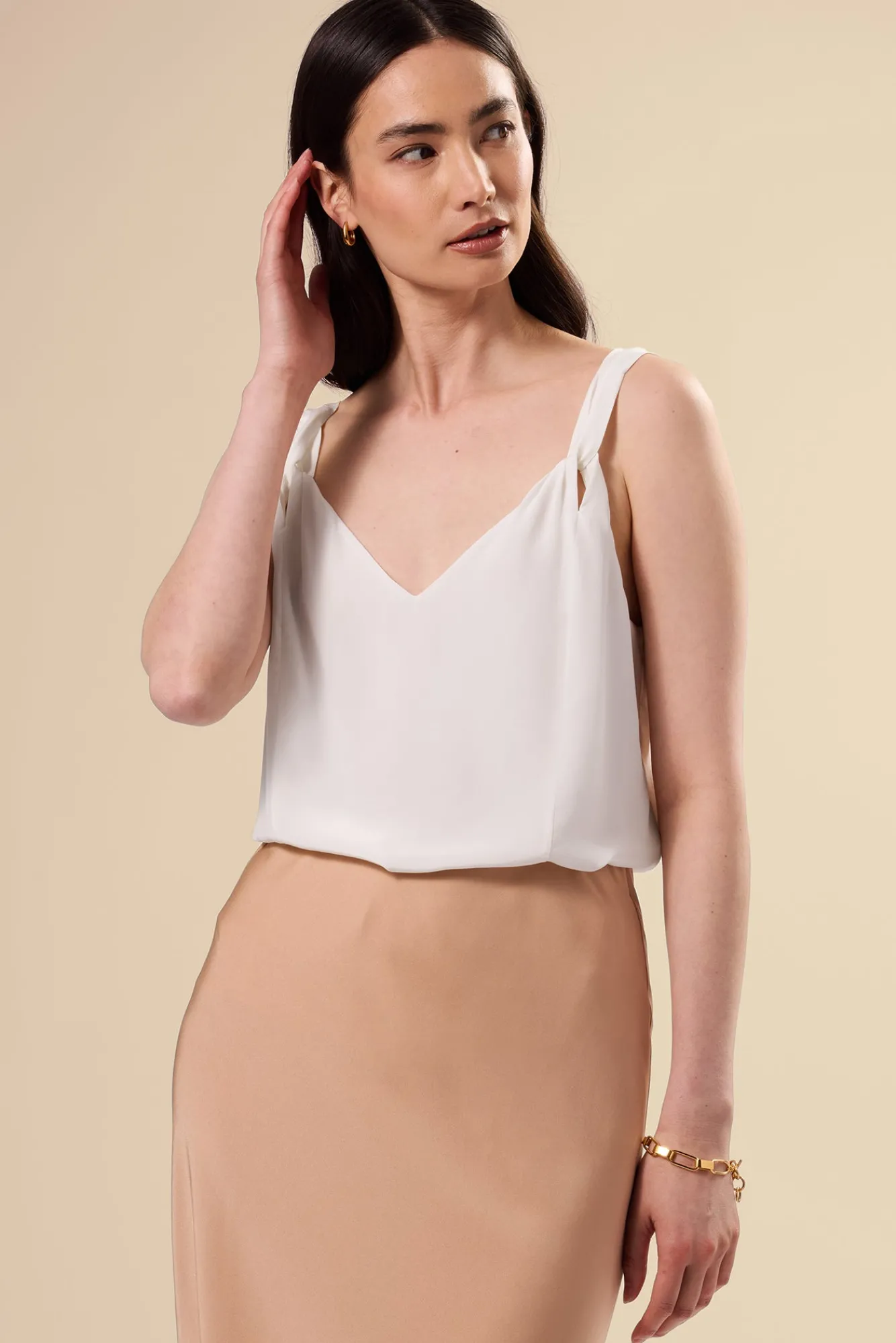 Amour Vert Twist Strap Washable Silk Tank- Tops|Clearance