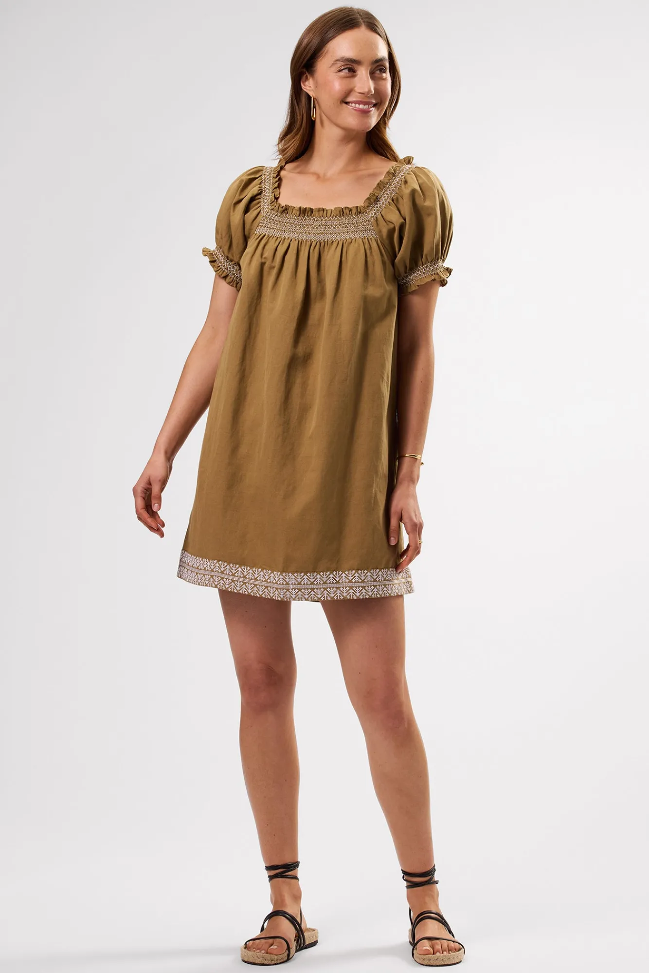 Amour Vert Smocked Embroidery Dress- Dresses|Clearance
