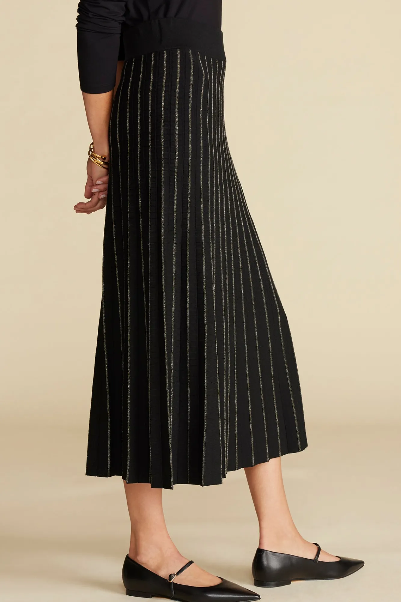 Amour Vert Cerise Metallic Knit Midi Skirt- Skirts