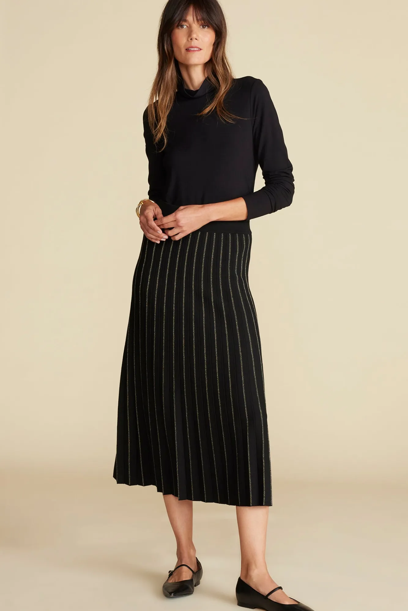 Amour Vert Cerise Metallic Knit Midi Skirt- Skirts