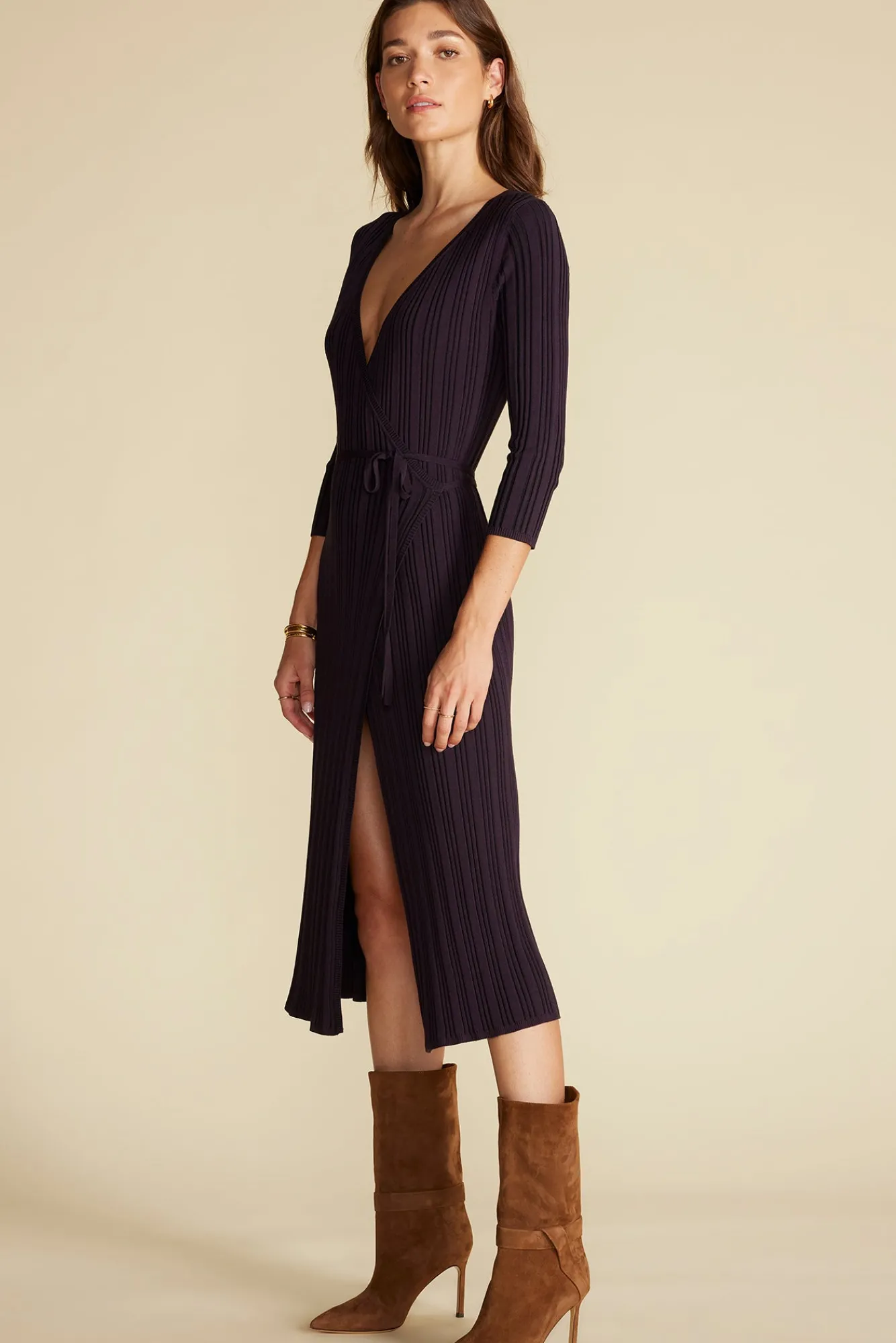 Amour Vert Ila Knit Wrap Dress- Dresses|Clearance