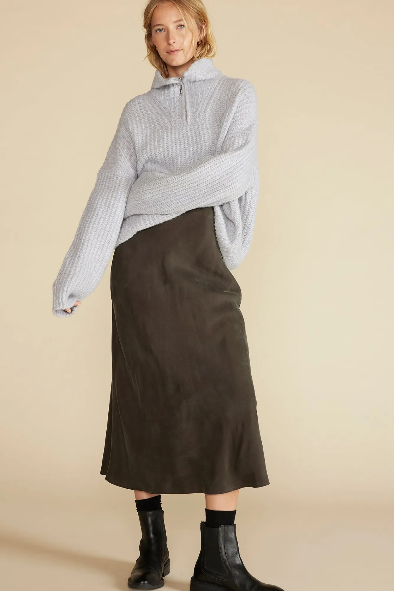 Amour Vert Veronique Chunky Half Zip Pullover Sweater- Sweaters & Cardigans|Clearance