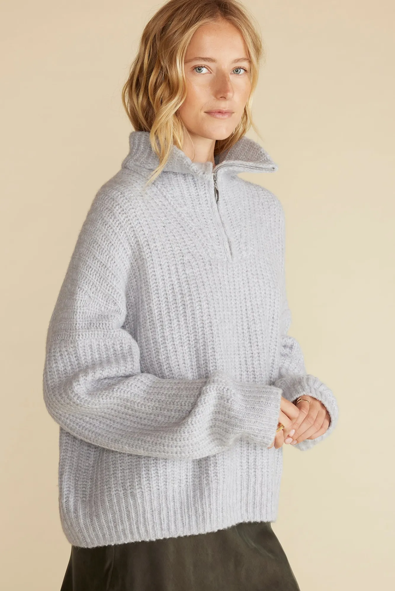 Amour Vert Veronique Chunky Half Zip Pullover Sweater- Sweaters & Cardigans|Clearance