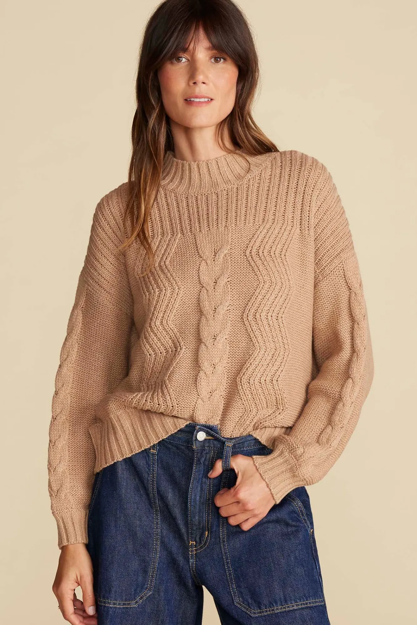 Amour Vert Cameryn Cable Knit Wool Sweater- Sweaters & Cardigans