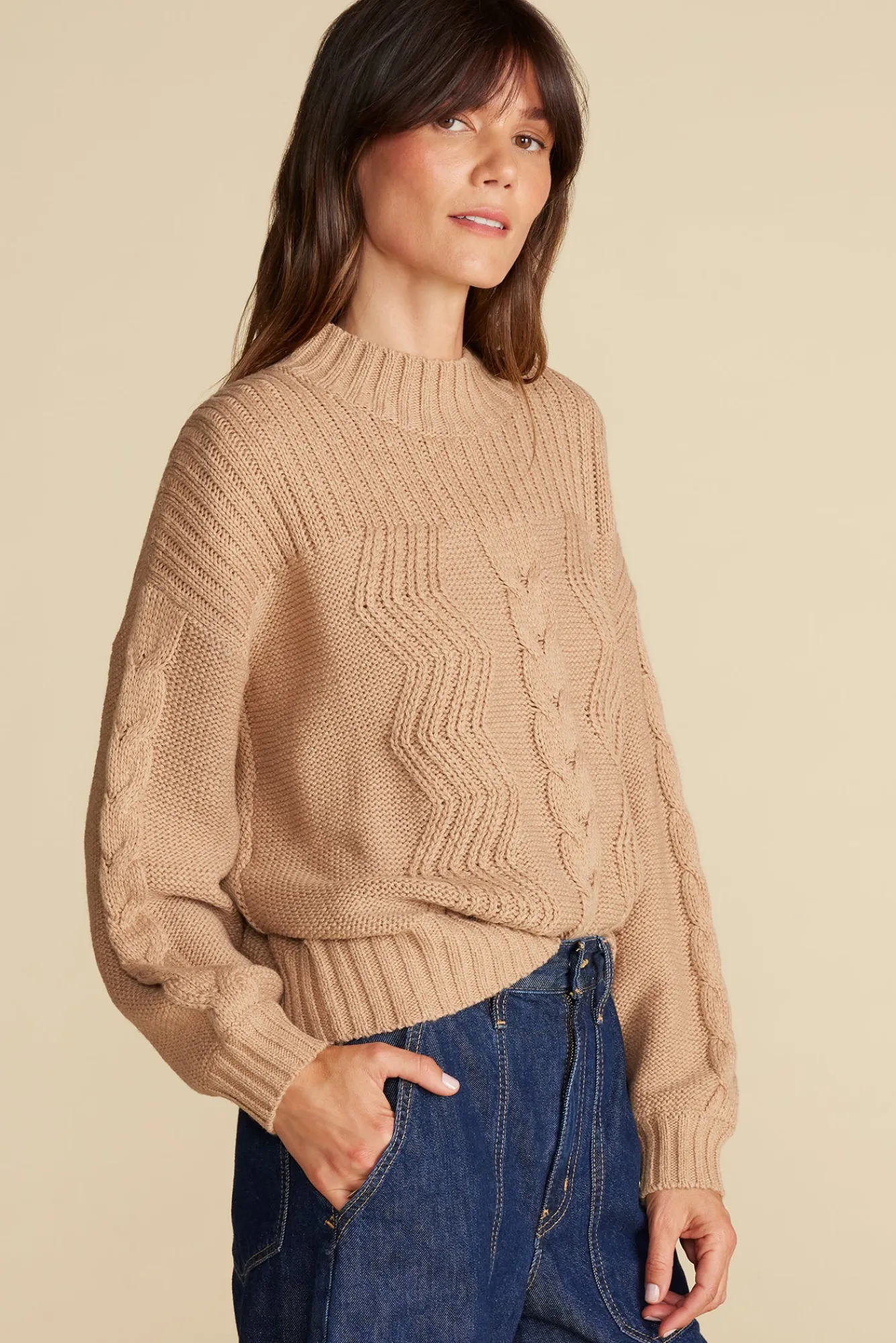 Amour Vert Cameryn Cable Knit Wool Sweater- Sweaters & Cardigans