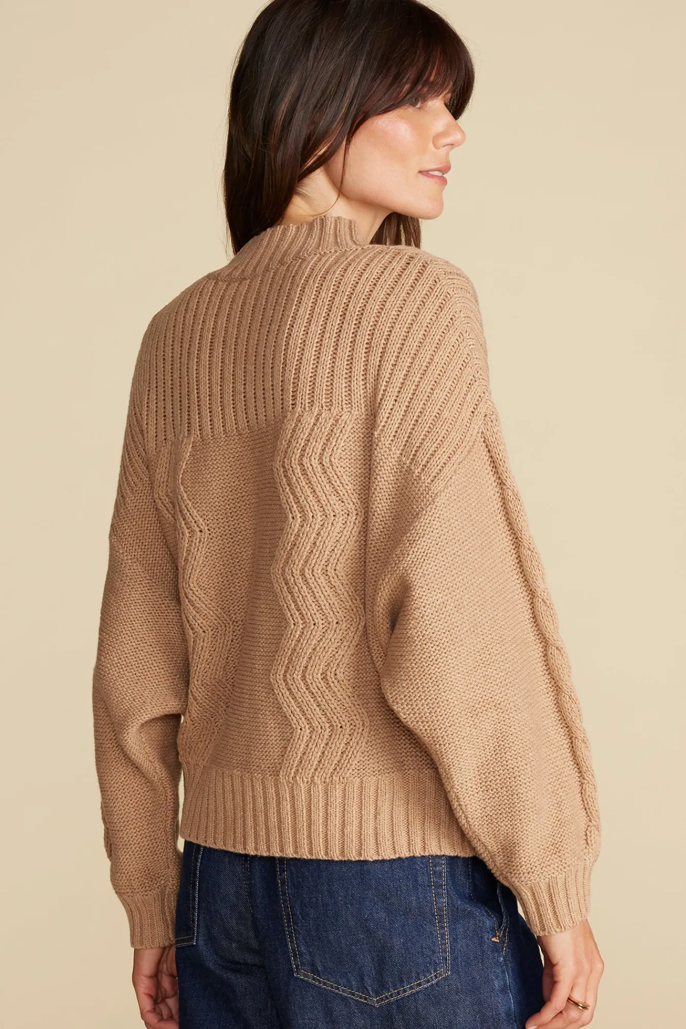 Amour Vert Cameryn Cable Knit Wool Sweater- Sweaters & Cardigans