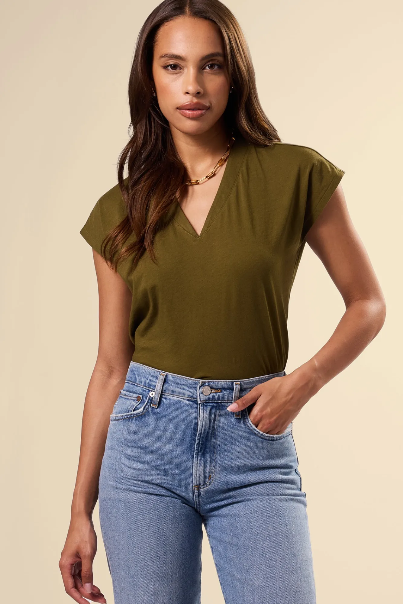 Amour Vert V Neck Solid Tee- Tops|Tees