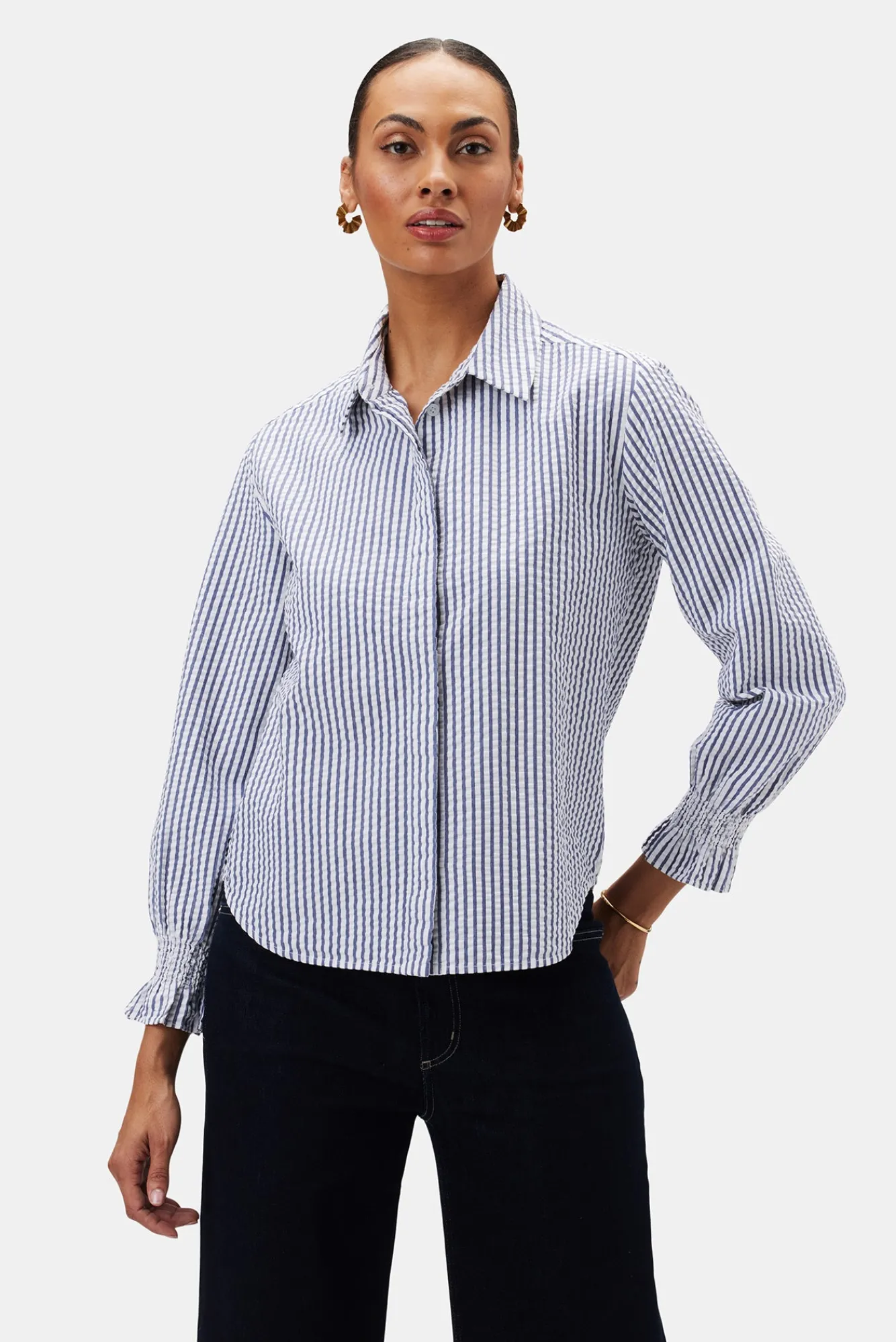 Amour Vert Bixby Seersucker Blouse- Tops|Clearance