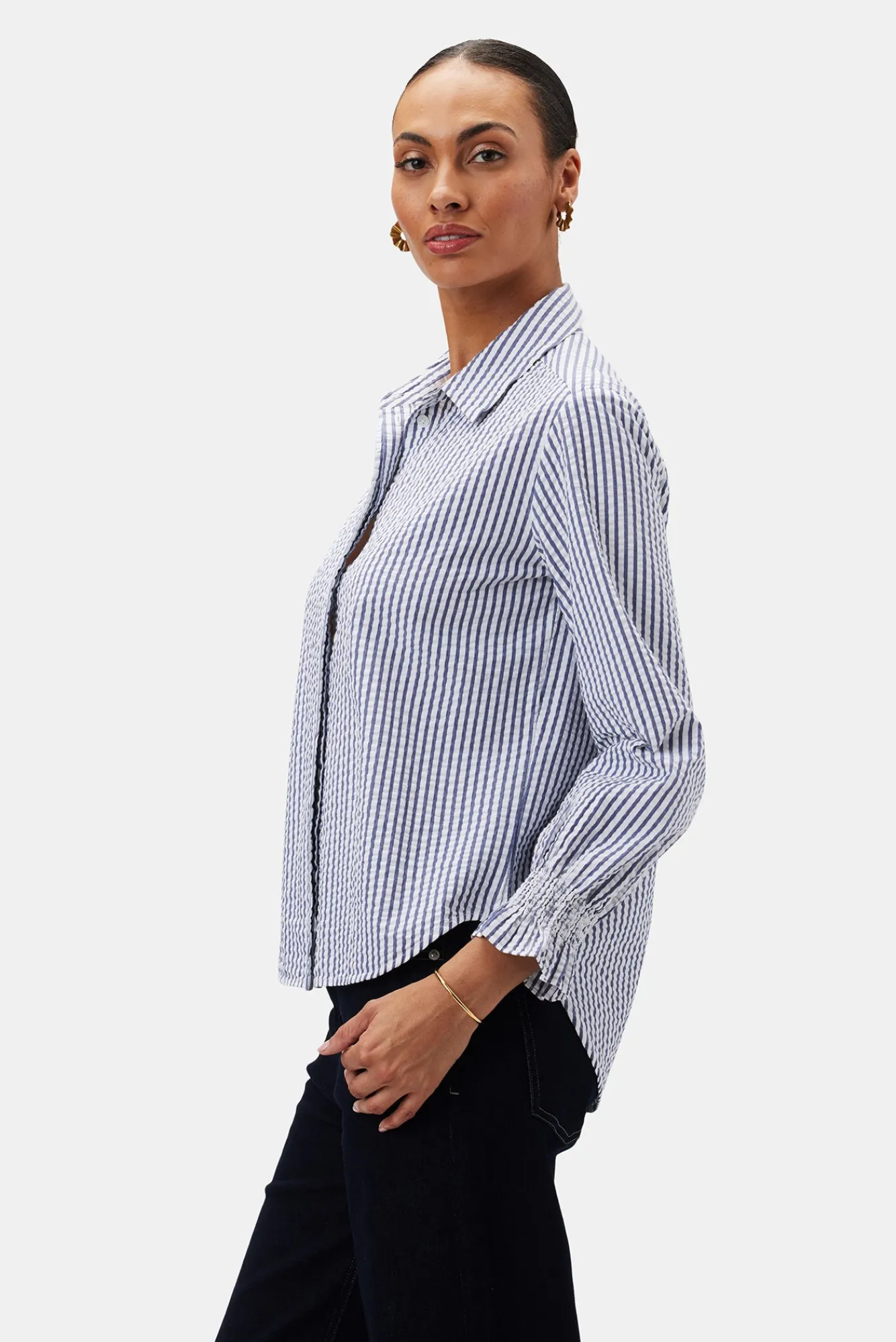 Amour Vert Bixby Seersucker Blouse- Tops|Clearance