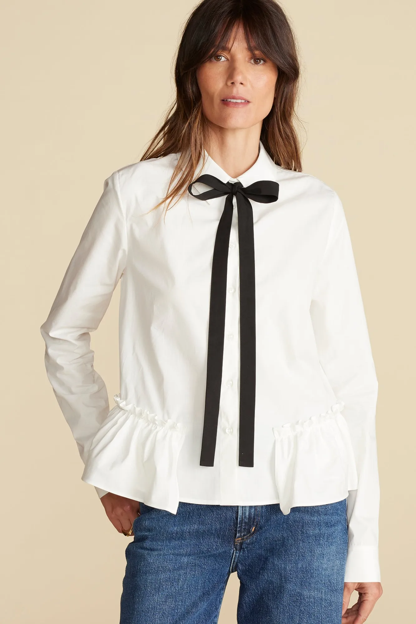 Amour Vert Cottine Cotton Poplin Tie Blouse- Blouses & Shirts|Tops