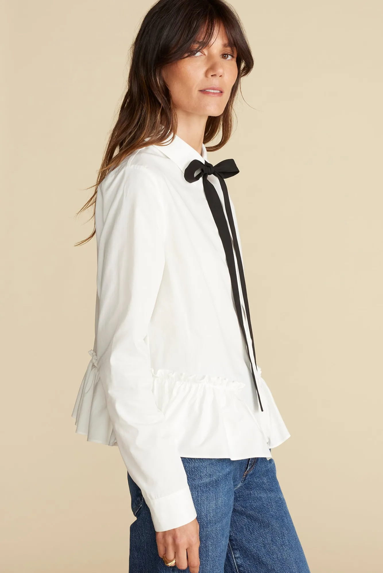 Amour Vert Cottine Cotton Poplin Tie Blouse- Blouses & Shirts|Tops
