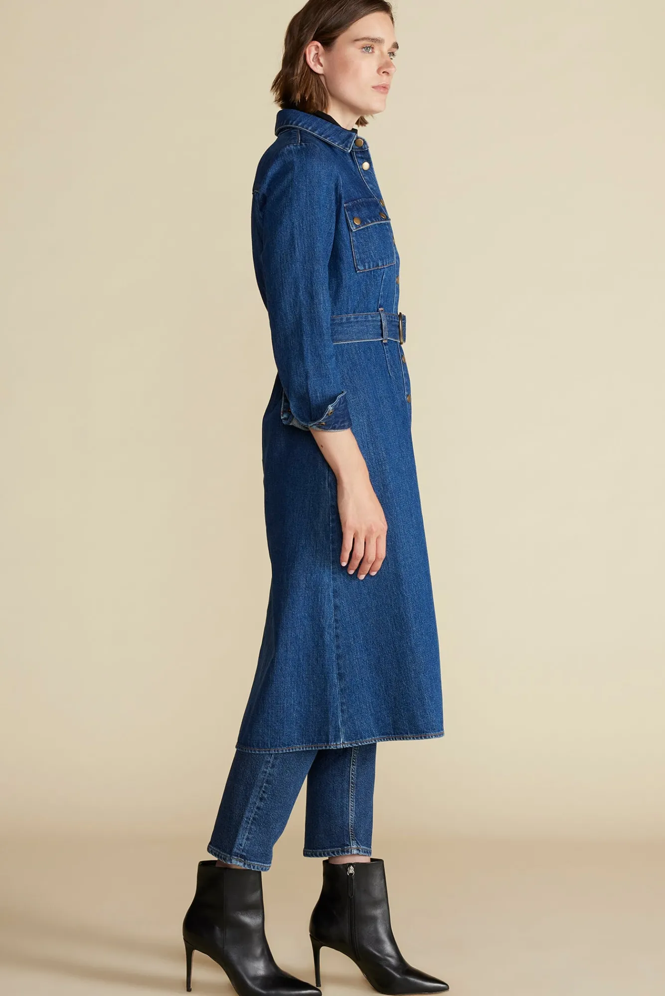 Amour Vert Joyce Denim Shirt Dress- Dresses|Denim