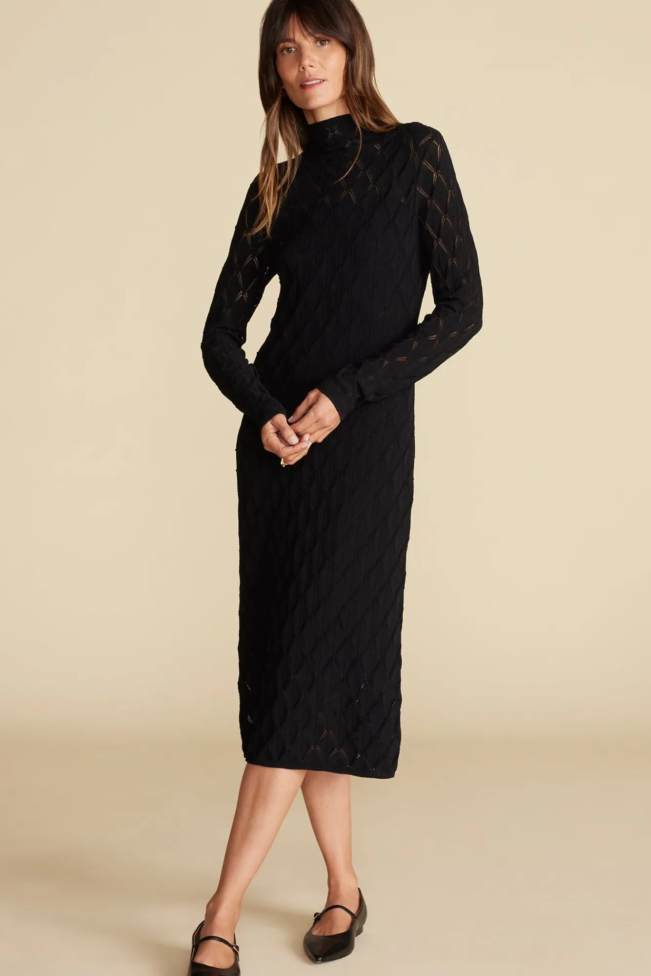 Amour Vert Dore Diamond Pointelle Midi Dress- Dresses