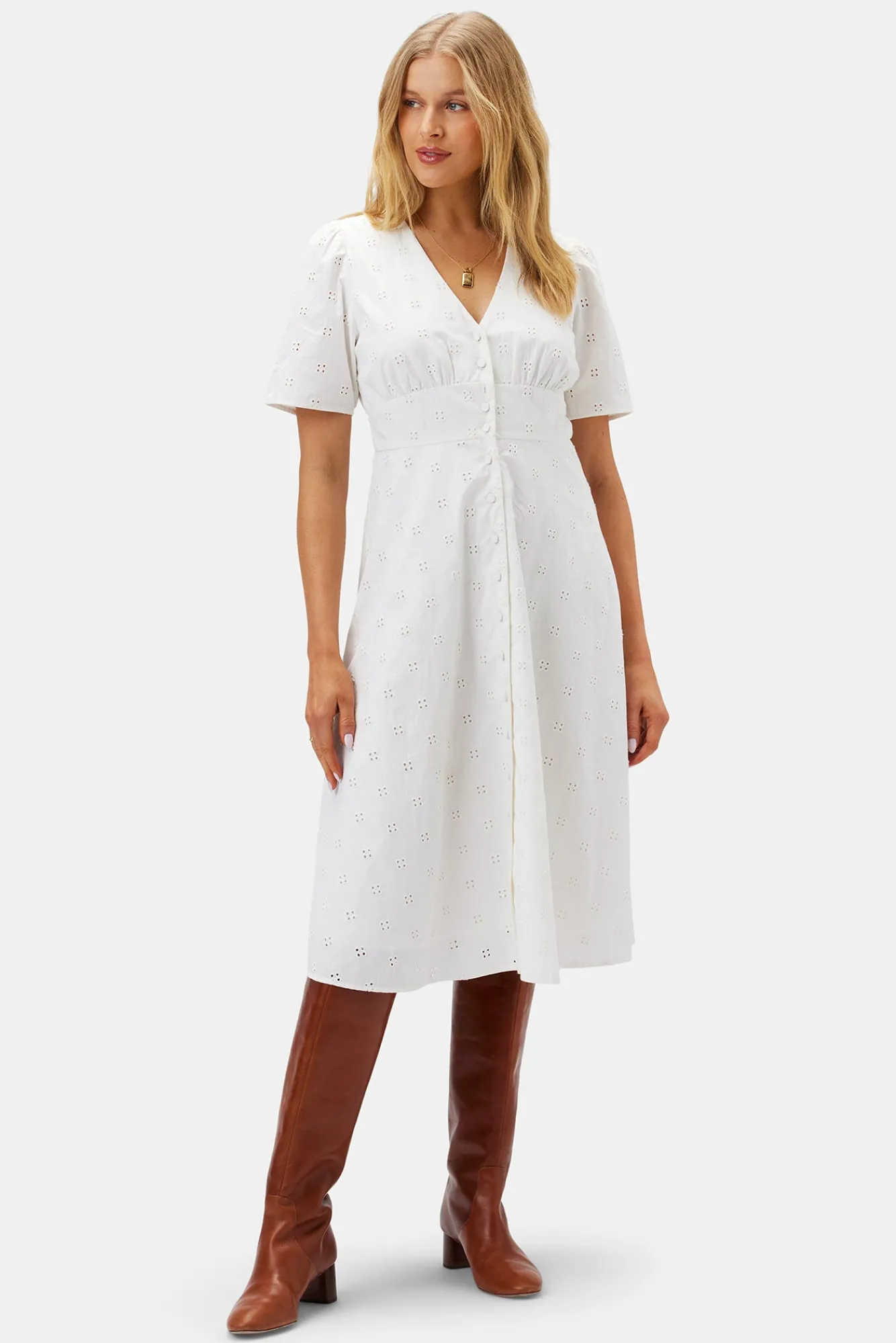 Amour Vert Violette Organic Cotton Eyelet Dress- Dresses|Clearance