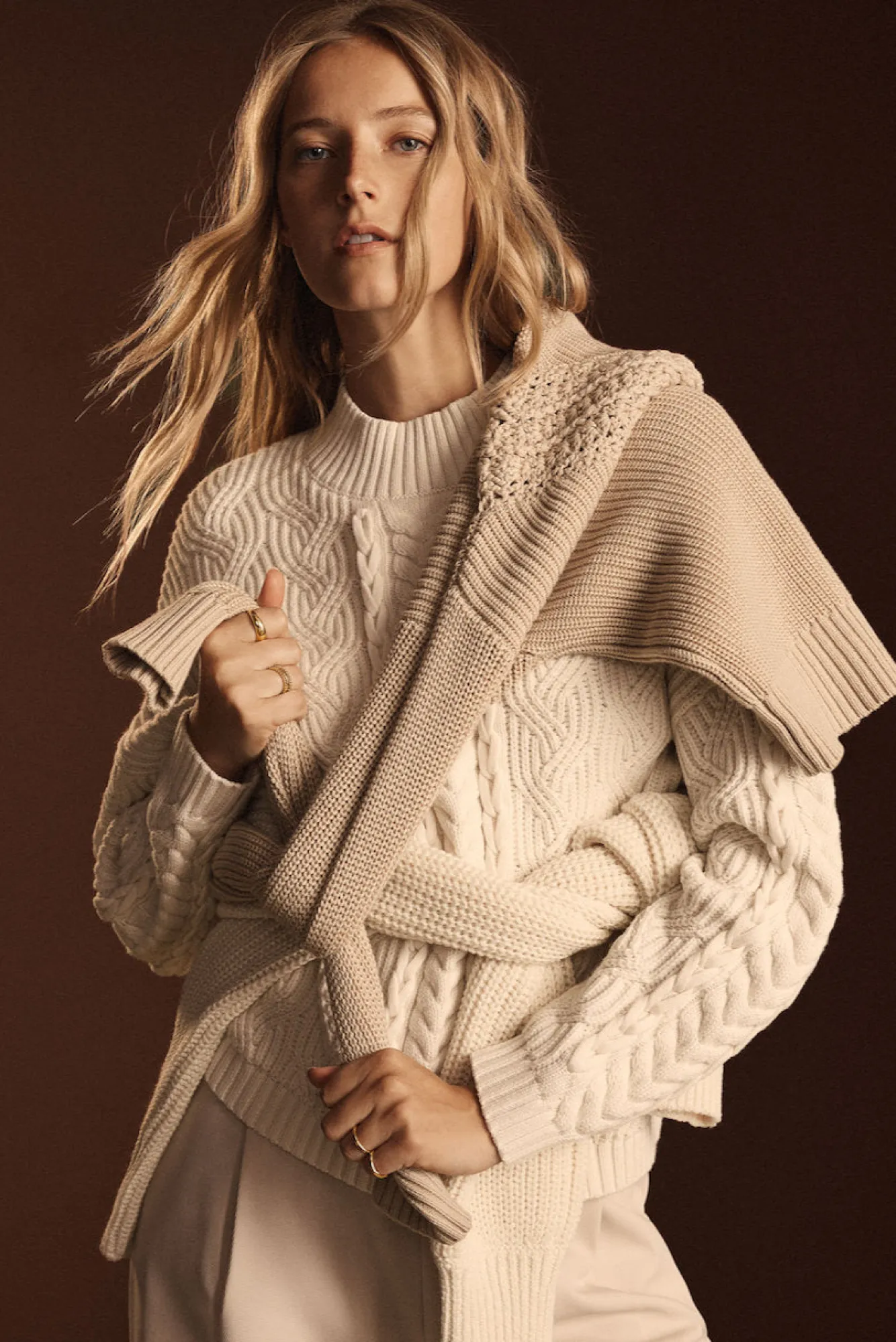 Amour Vert Celeste Cable Cotton Merino Sweater- Sweaters & Cardigans