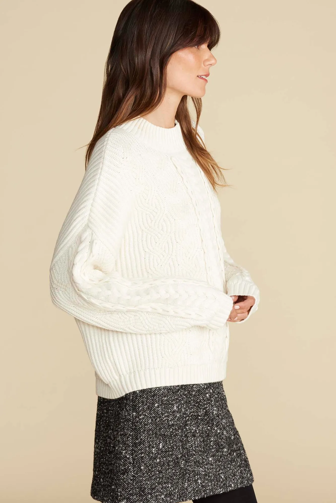 Amour Vert Celeste Cable Cotton Merino Sweater- Sweaters & Cardigans