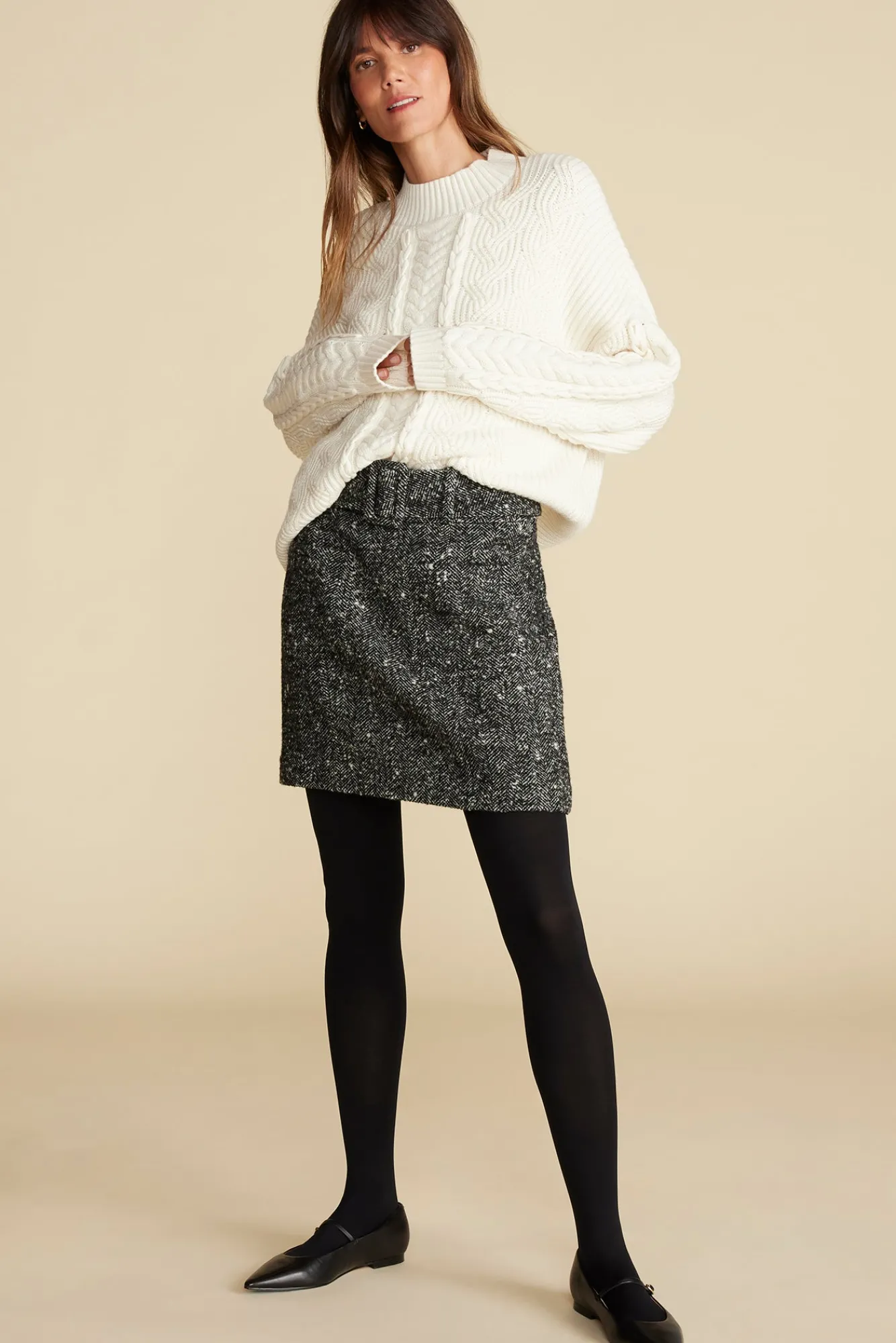 Amour Vert Celeste Cable Cotton Merino Sweater- Sweaters & Cardigans