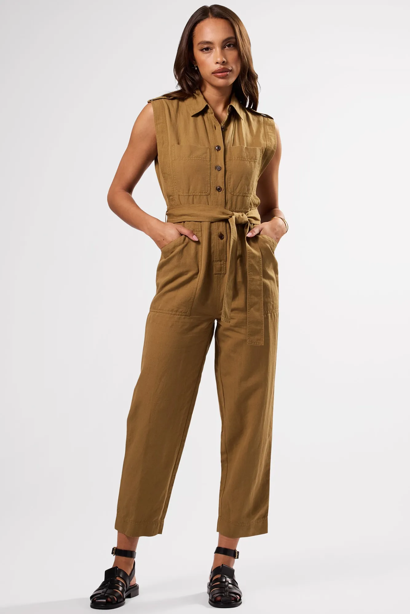 Amour Vert Sienna Cotton Linen Jumpsuit- Jumpsuits|Clearance