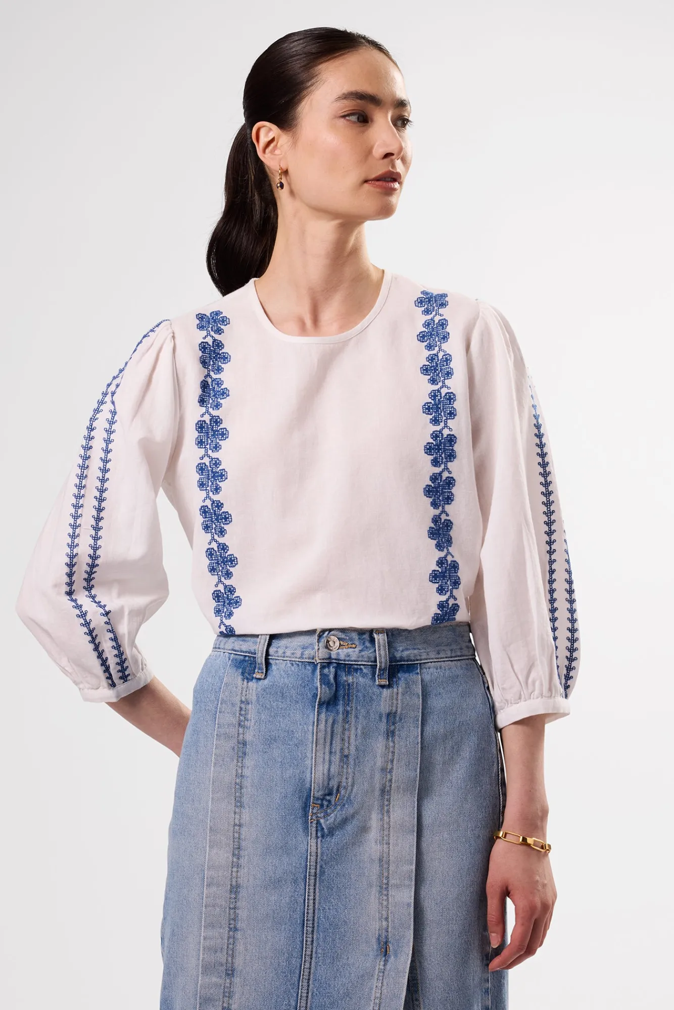 Amour Vert Placed Embroidery Blouse- Tops|Clearance